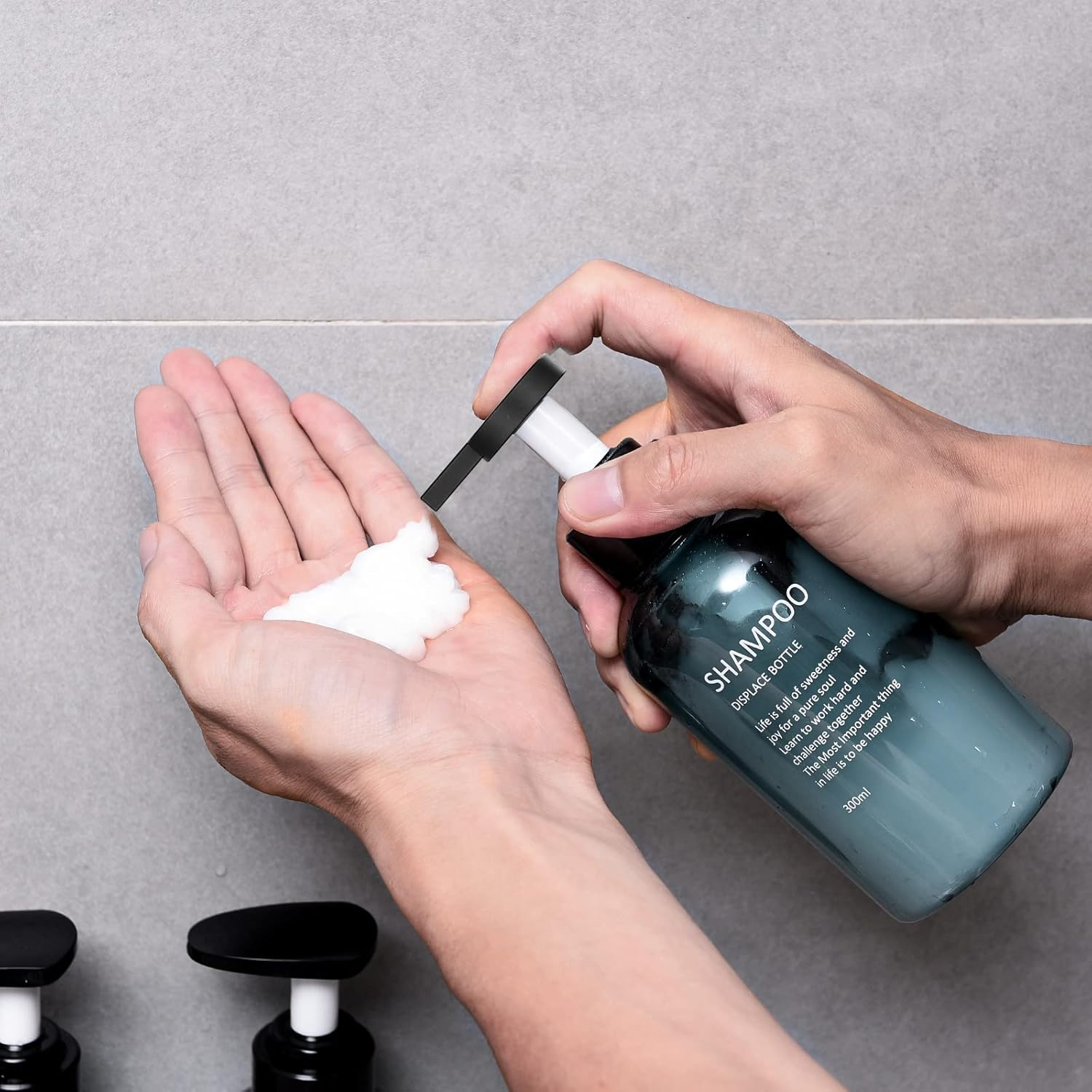 16.9 Oz Shampoo and Conditioner Dispenser with Black Plastic Pump, 3 Pack Shampoo Conditioner Body Wash Dispensers, Shower Soap Dispensers, Blue Plastic Refillable Shampoo and Conditioner Bottles image number 2