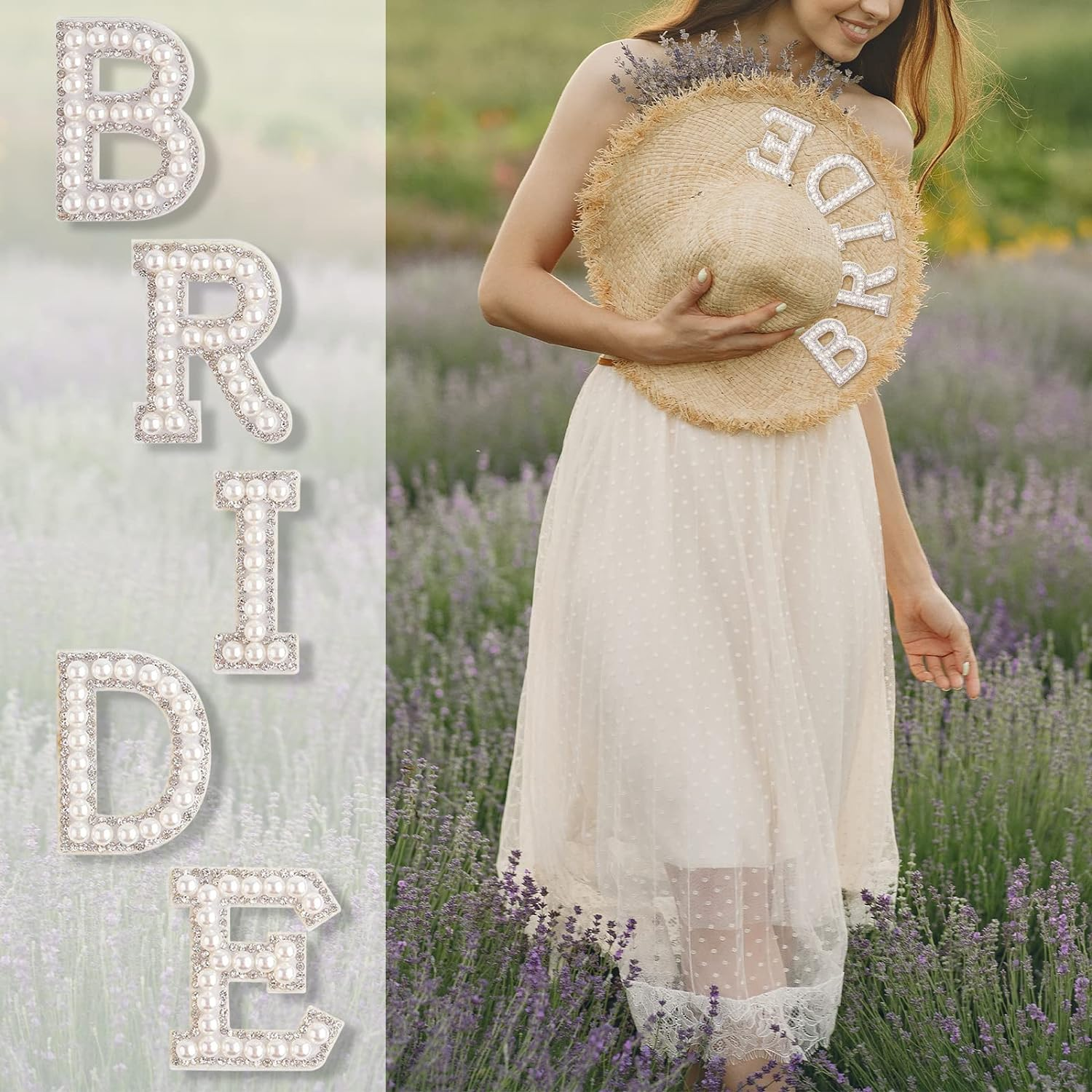 KINBOM 15 Pieces Letter Patches Pearls, Appliques Bridal Pearls Rhinestones Shiny Adhesive Letter Patches for Clothes Hats Shoes DIY Craft Supplies image number 3