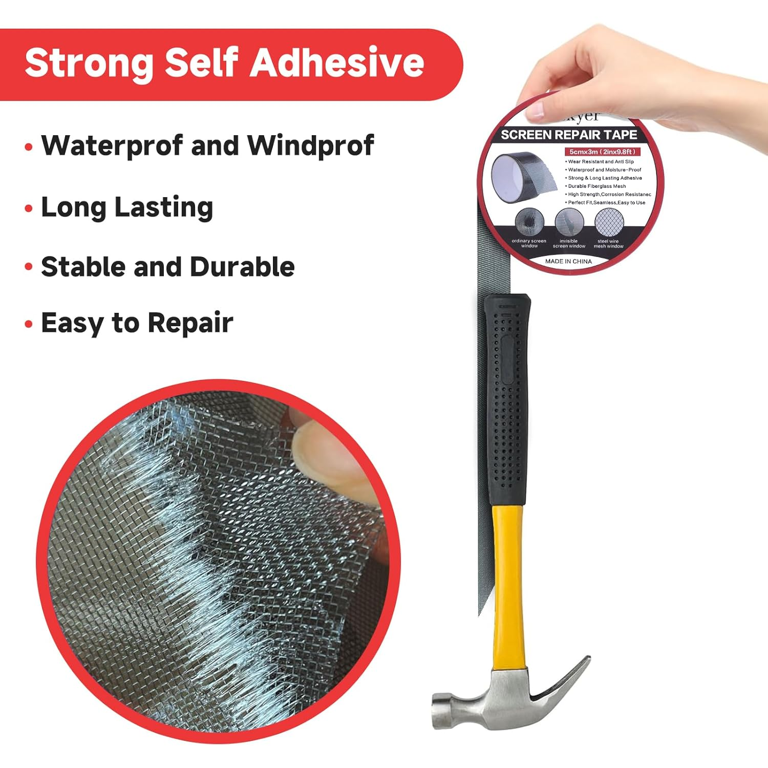 Teskyer Screen Repair Kit, Window and Door Screen Repair Tape,2'' X 9.84FT Strong Adhesive Screen Repair Patch Tape,For Door Window Tears Mesh Holes Fix(Black) image number 2