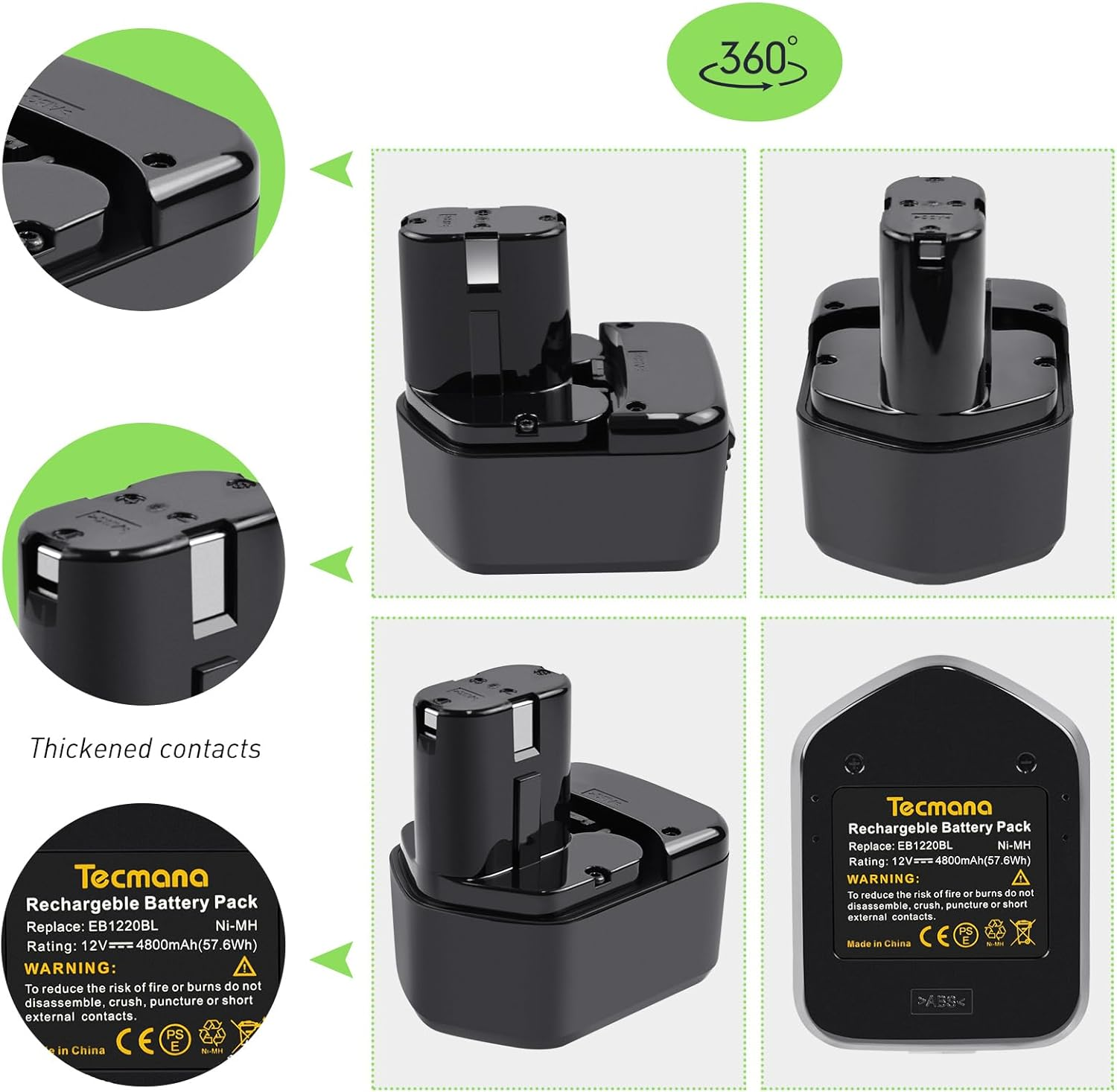 Tecmana 12 V 4.0 Ah Battery Compatible with Hitachi EB1212S EB1214L EB1214S EB1220BL EB1220HS EB1222HL EB1226HL EB1230HL BCC1212 image number 4