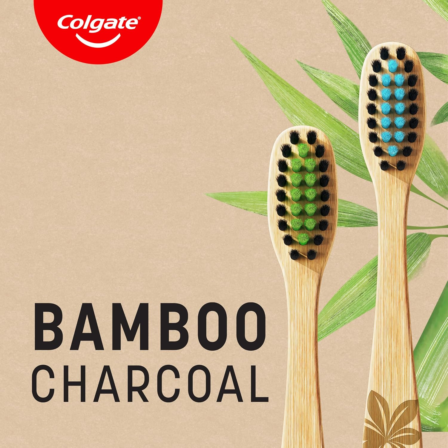 Colgate Bamboo Charcoal Manual Toothbrush, Value 2 Pack, Medium Bristles, 100 Percent Biodegradable Bamboo Handle, BPA Free image number 3