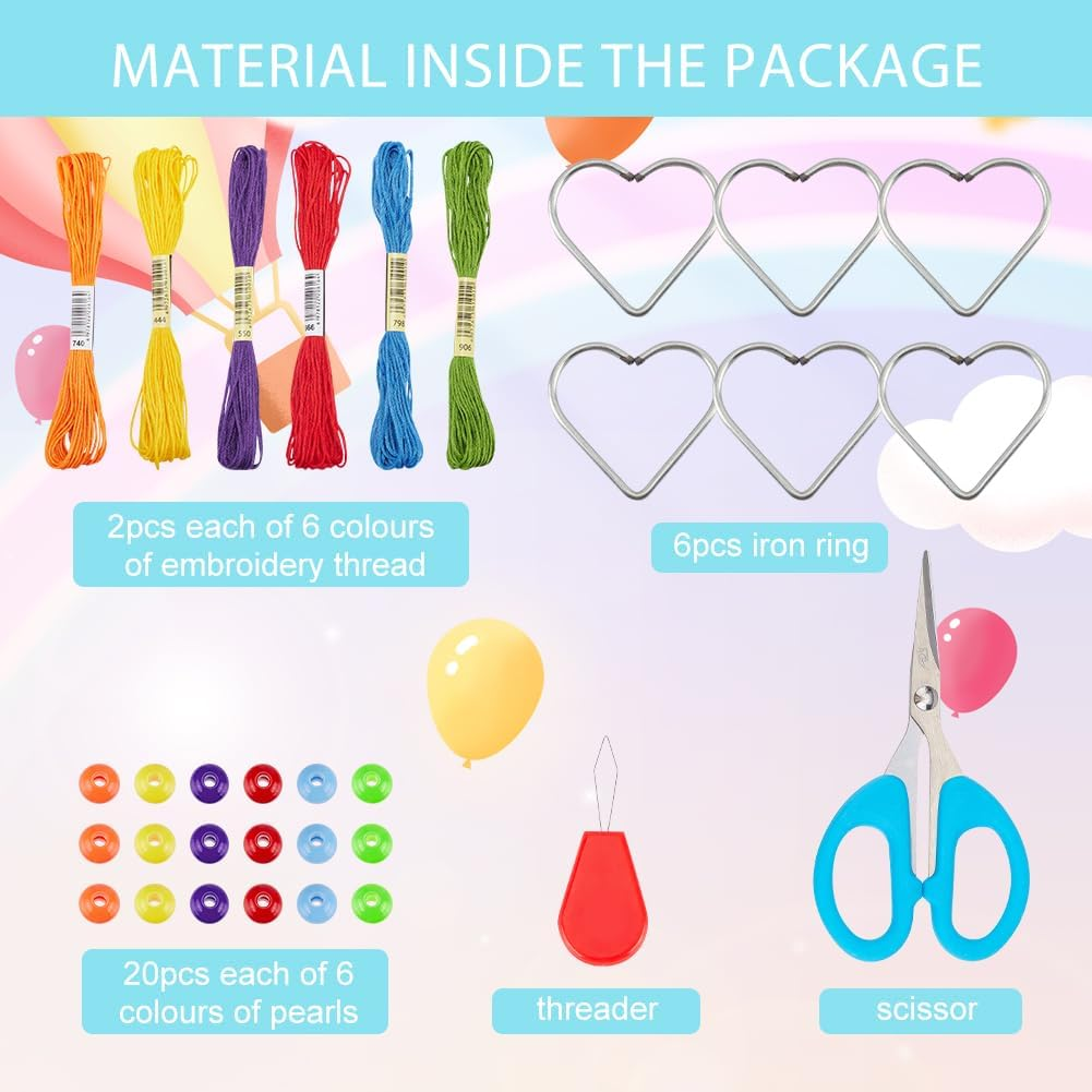 INFUNLY 6 Set DIY Small Dream Catcher Kit Rainbow Heart Dream Catchers DIY Heart Macrame Craft Kit for Hanging Decor Boho Home Charms with Instruction Video for Car Handbag Pendant Keys Purse Wallet image number 5