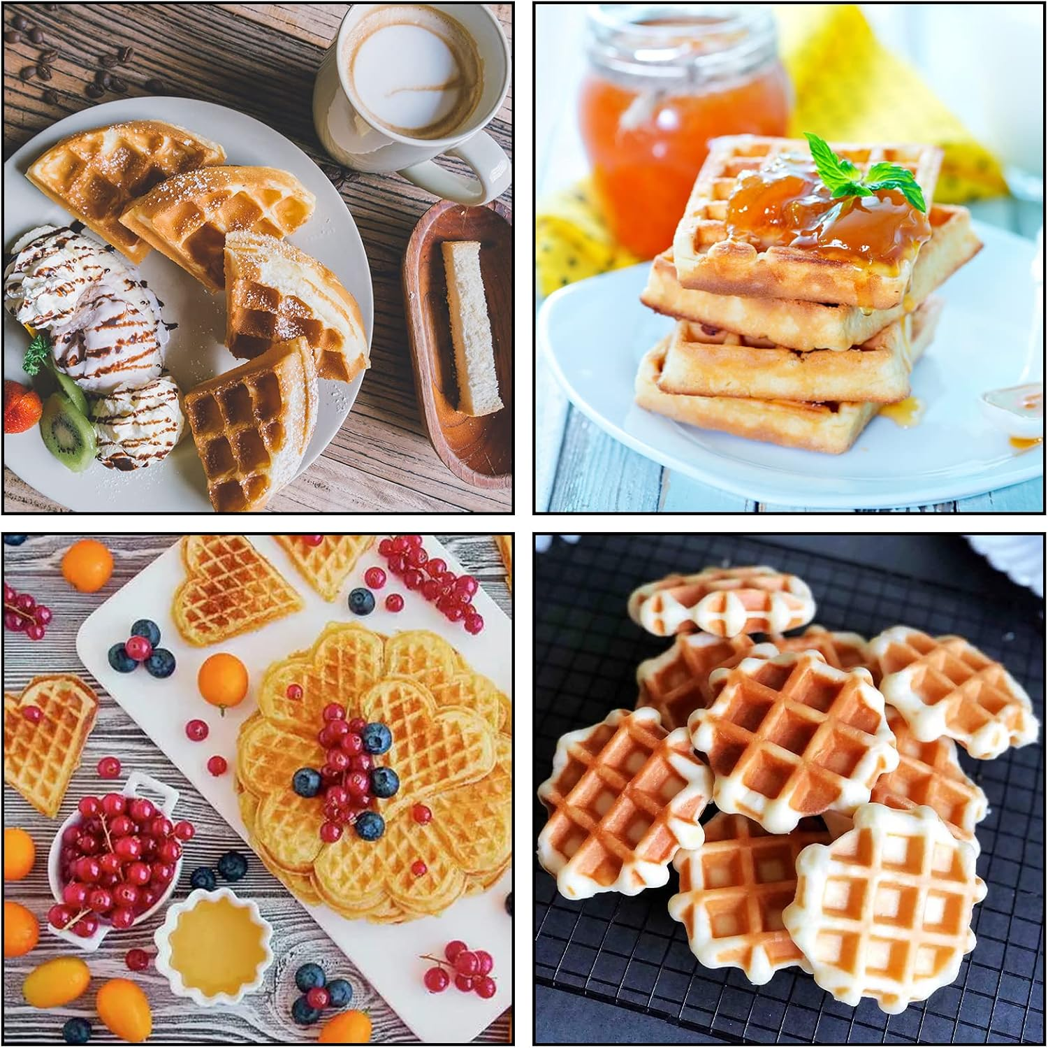 4PCS Silicone Waffle Moulds Rectangle round Heart, Mini Waffle Baking Mold Maker Nonstick, LIOUCBD Cake Chocolate Cookie Candy Gummy Muffin Pans Bakeware DIY Silicone Mould image number 4