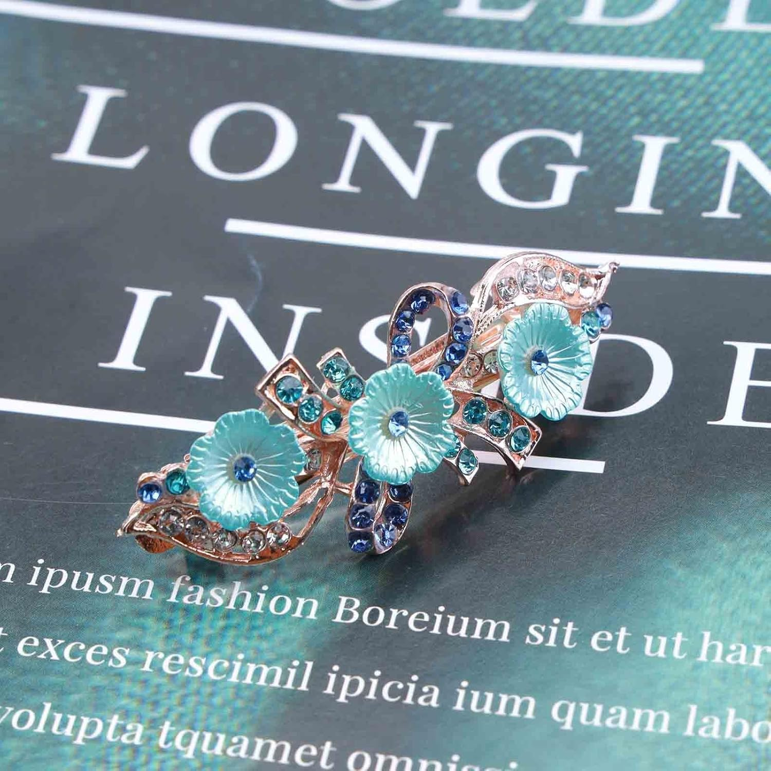 Yheakne Crystal Hair Clip Hair Clip Blue Rhinestone Hair Clip Bling Bridal Headpiece Decorative Headpiece Flower Bridal Hair Accessories for Women and Girls (Flower Blue) image number 5