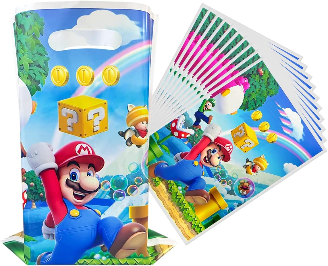 Venanoci 30Pcs Super Bros Mario Party Gift Bags Girl and Boy Birthday Party Supplies Decorates