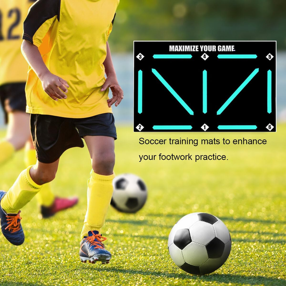 Football Training Mat，Non-Slip Shock Dribble Silent Soccer Sports Mat，Football Footstep Training Mat，Step Training for Beginners and Reinforcement Trainers（90 * 60CM） image number 3