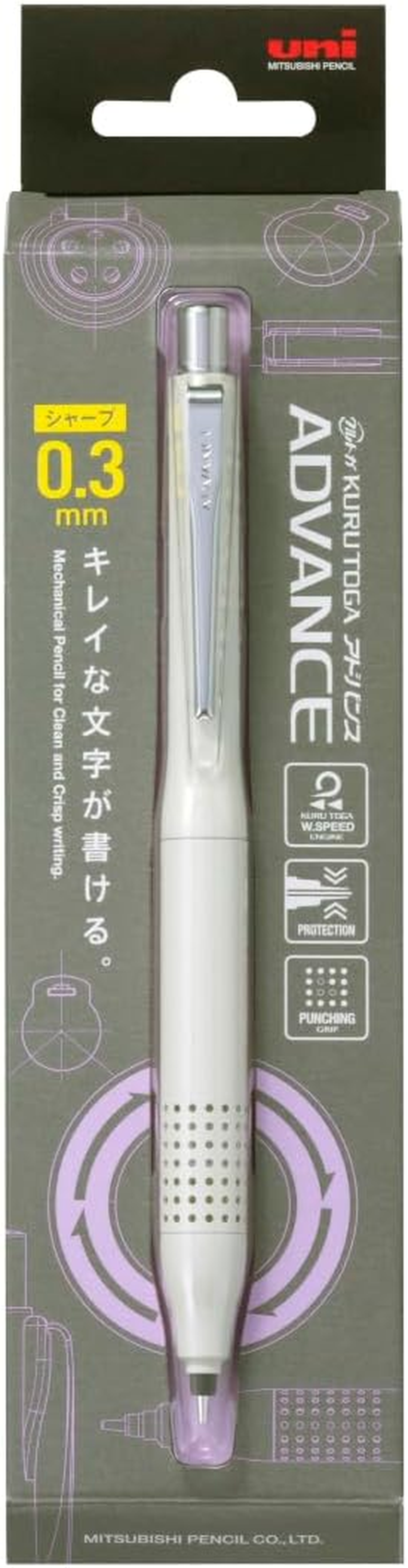 Uni Advance Upgrade Model Kuru Toga Mechanical Pencil, Double-Speed Auto Lead Rotation, Perforated Grip, 0.3 Mm, Black, M3-10301P.24