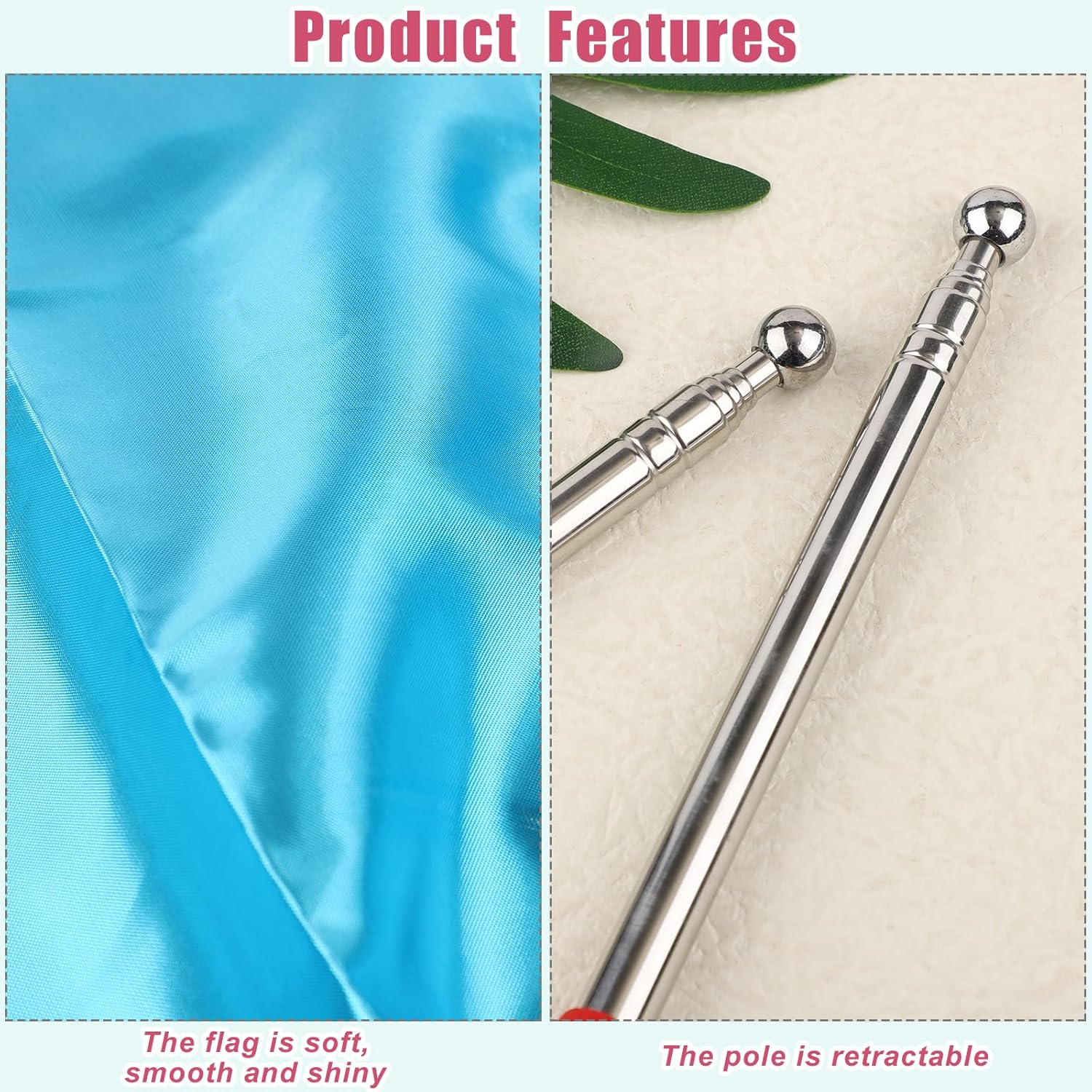 2Pcs Semicircle Worship Flag, 55.12X36.22 Inch Praise Dance Flags with Scalable Rods Shiny Worship Banner Metallic Sheen Angel Wings for Dance Church Performance (Light Blue) image number 6