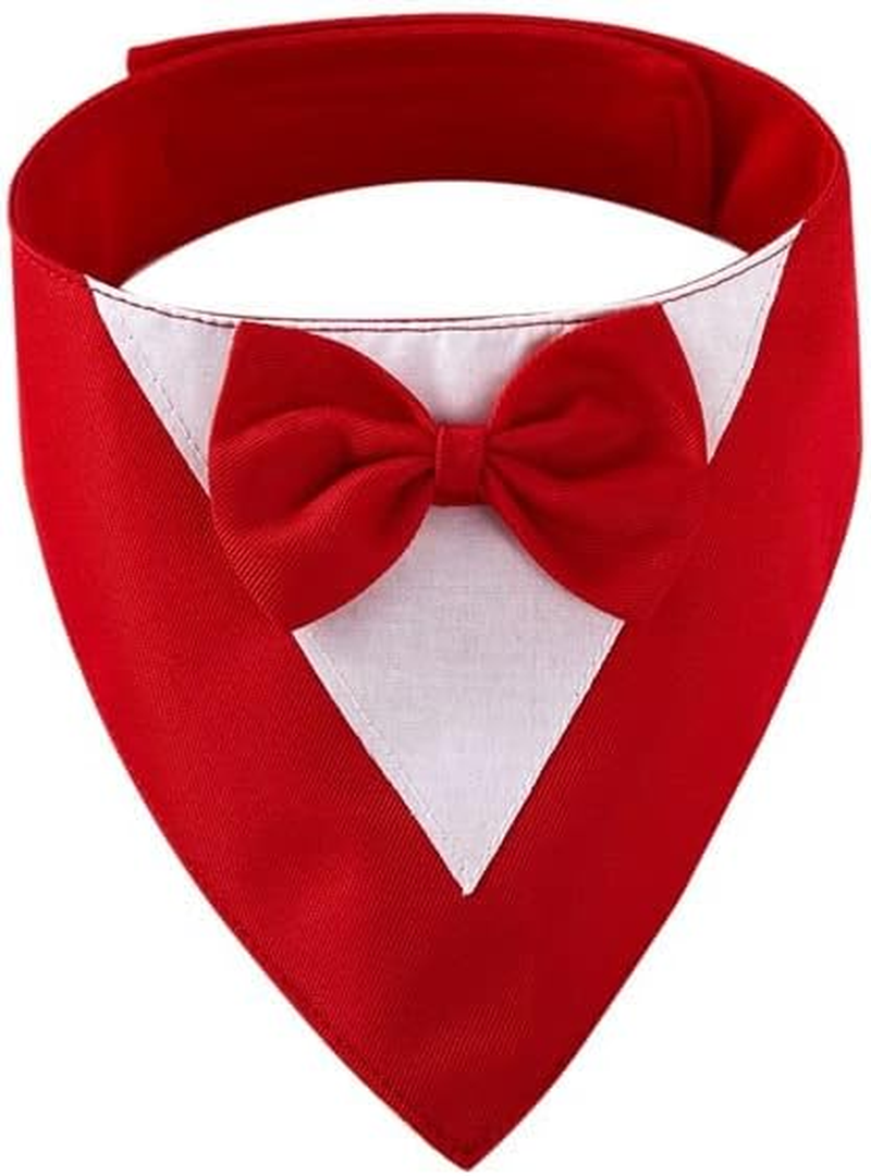 Aoozleny Dogs Tuxedo Formal Cats Wedding Bandana Dog Collar with Bow Tie Cat Birthday Costume Valentines Outfit Pet (RED, S) image number 5
