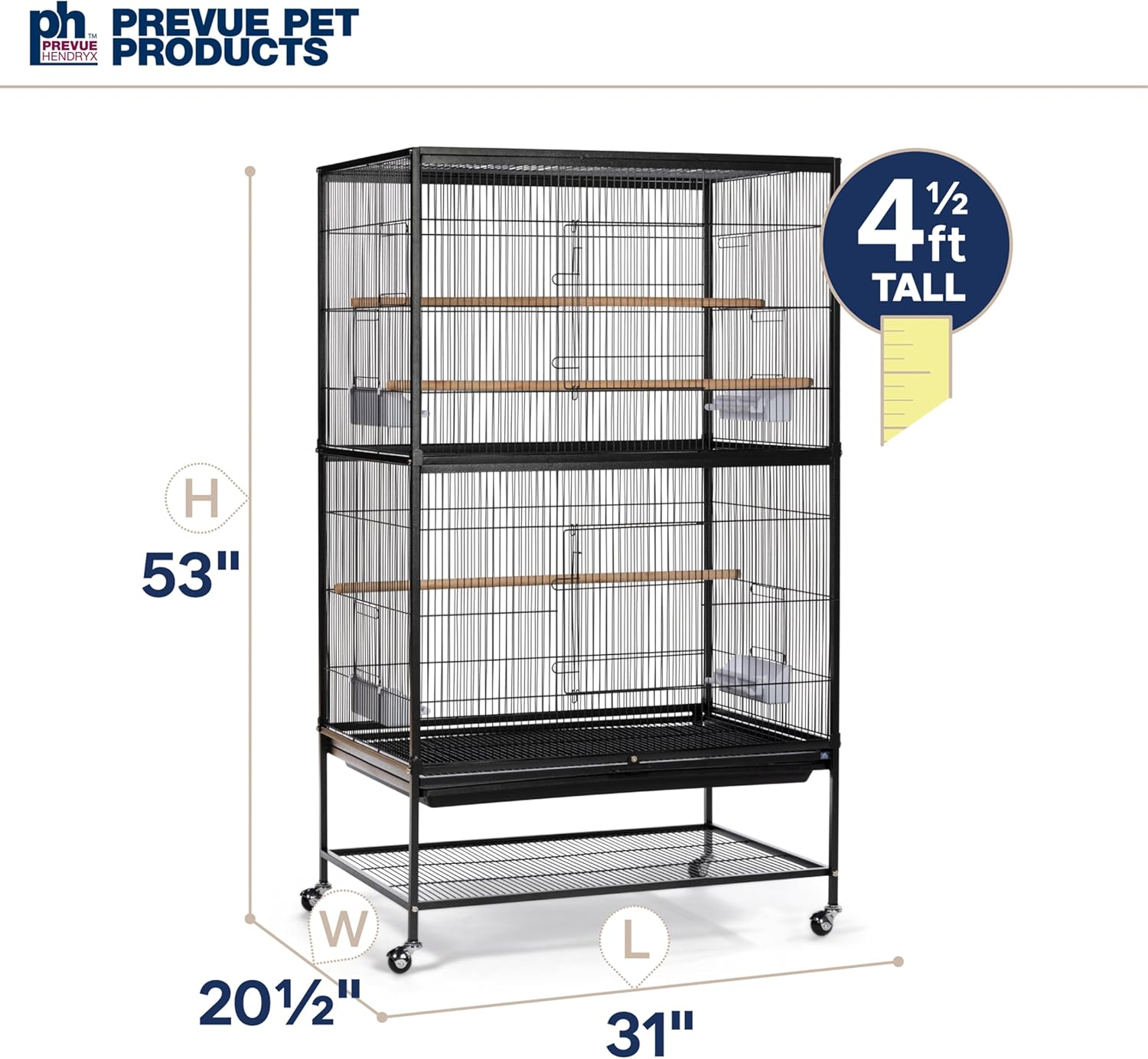 Prevue Pet Products Wrought Iron Flight Cage with Stand F040 Black Bird Cage, 31-Inch by 20-1/2-Inch by 53-Inch image number 1