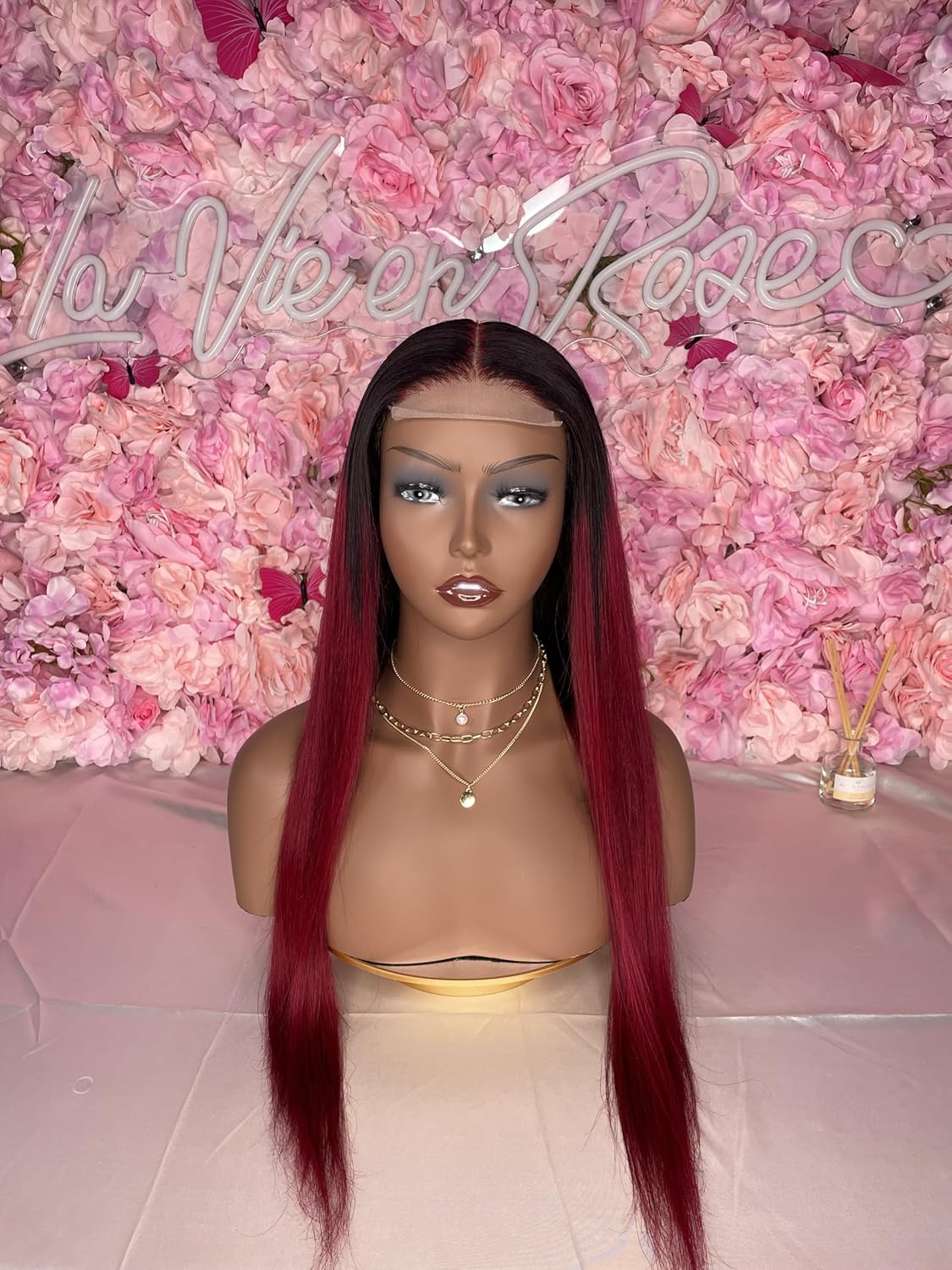 Highlight Wig Human Hair Red Colored Straight Lace Front Wig Lace Closure Wig Ombre Human Hair Wigs 4X4 Wig 24 Inch 200 Density