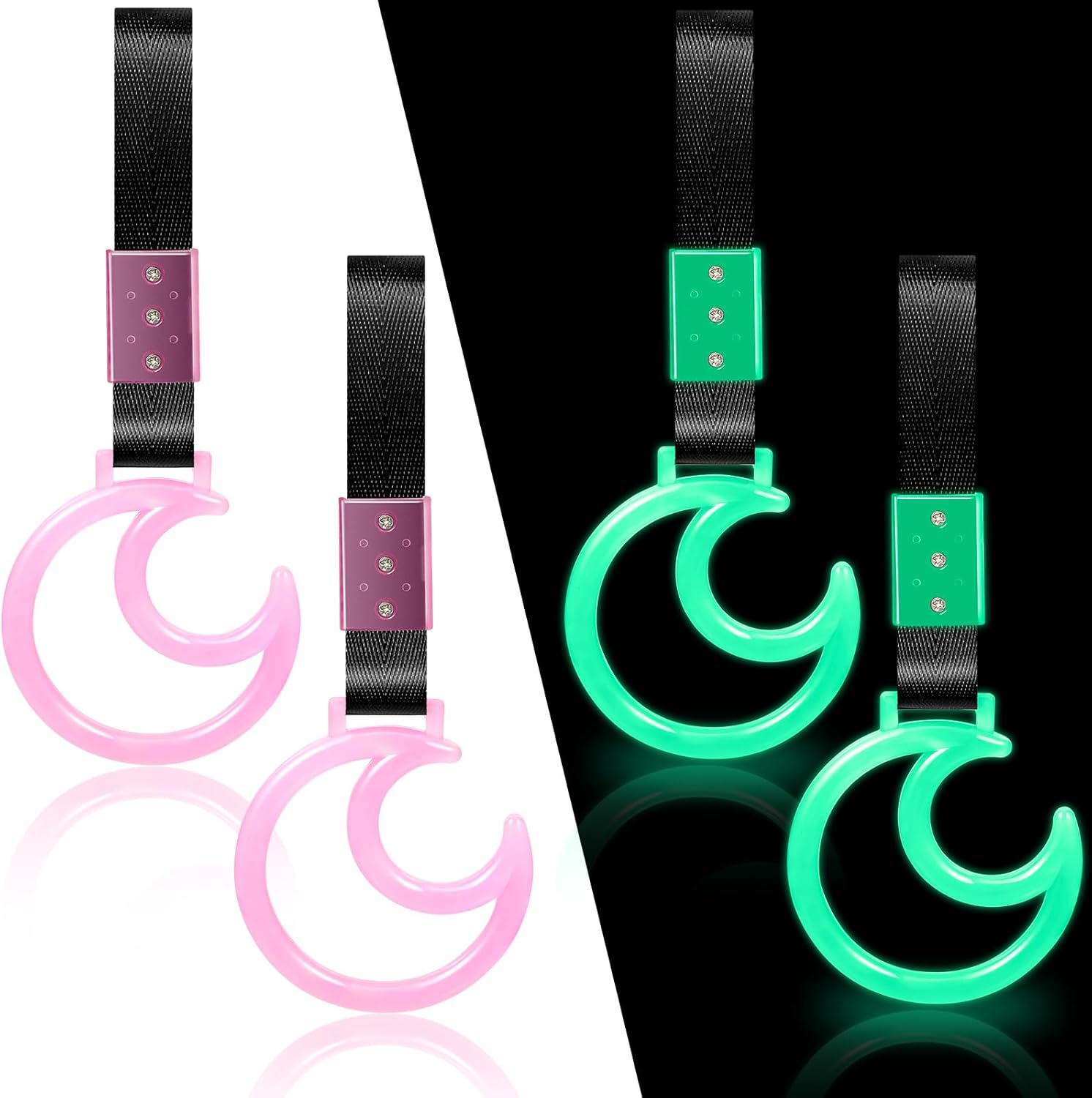 Fabbay 4 Pieces Heart Shaped Car Handle Straps Hang Ring Rear Bumper Warning Ring Decorative Subway Train Bus Handle Hand Strap Drift for Car Interior(Black, White, Red, Pink, Devil)