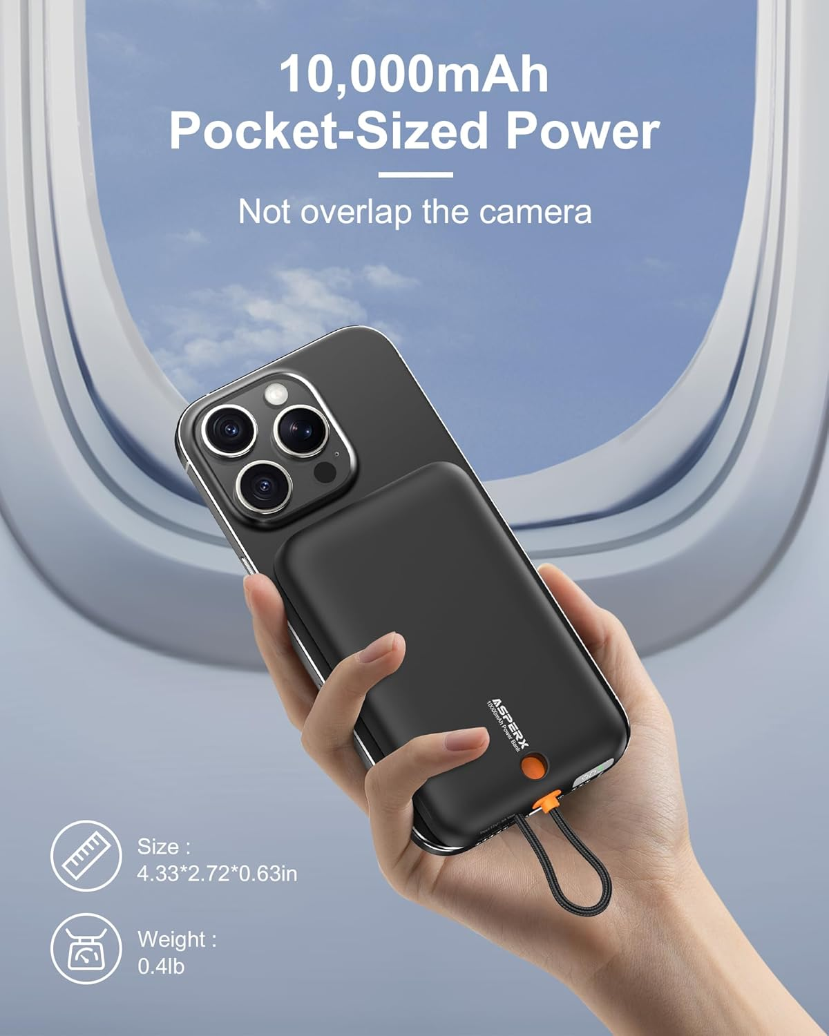 Asperx for Magsafe Power Bank 10000Mah, Wireless Portable Charger Built-In USB-C Cable, LED Display, Magnetic Battery Pack Compatible with Iphone 17/16/15/14/13/12 Serie(Black) - Off-White image number 2