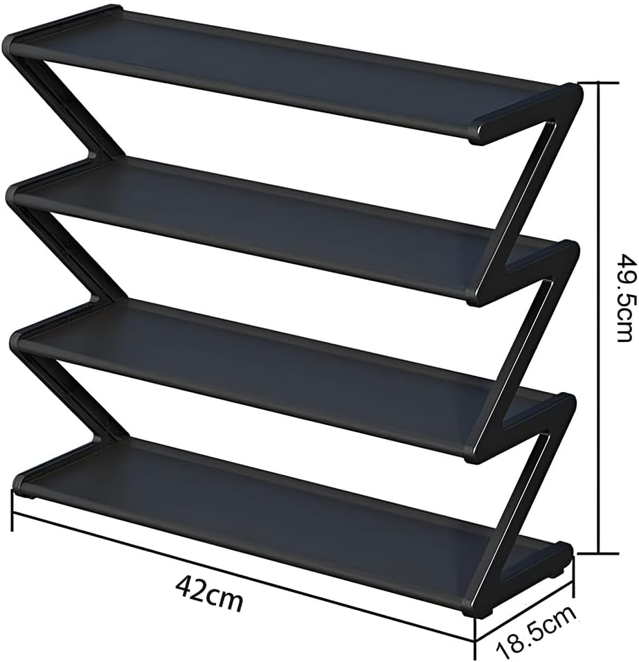 4-Tier Shoe Rack, Stainless Steel Shoe Storage Organizer, Stackable Shoe Tower Free Standing Shoe Shelf for Closet Entryway Balcony Living Room Bedroom (Black) - Black image number 2