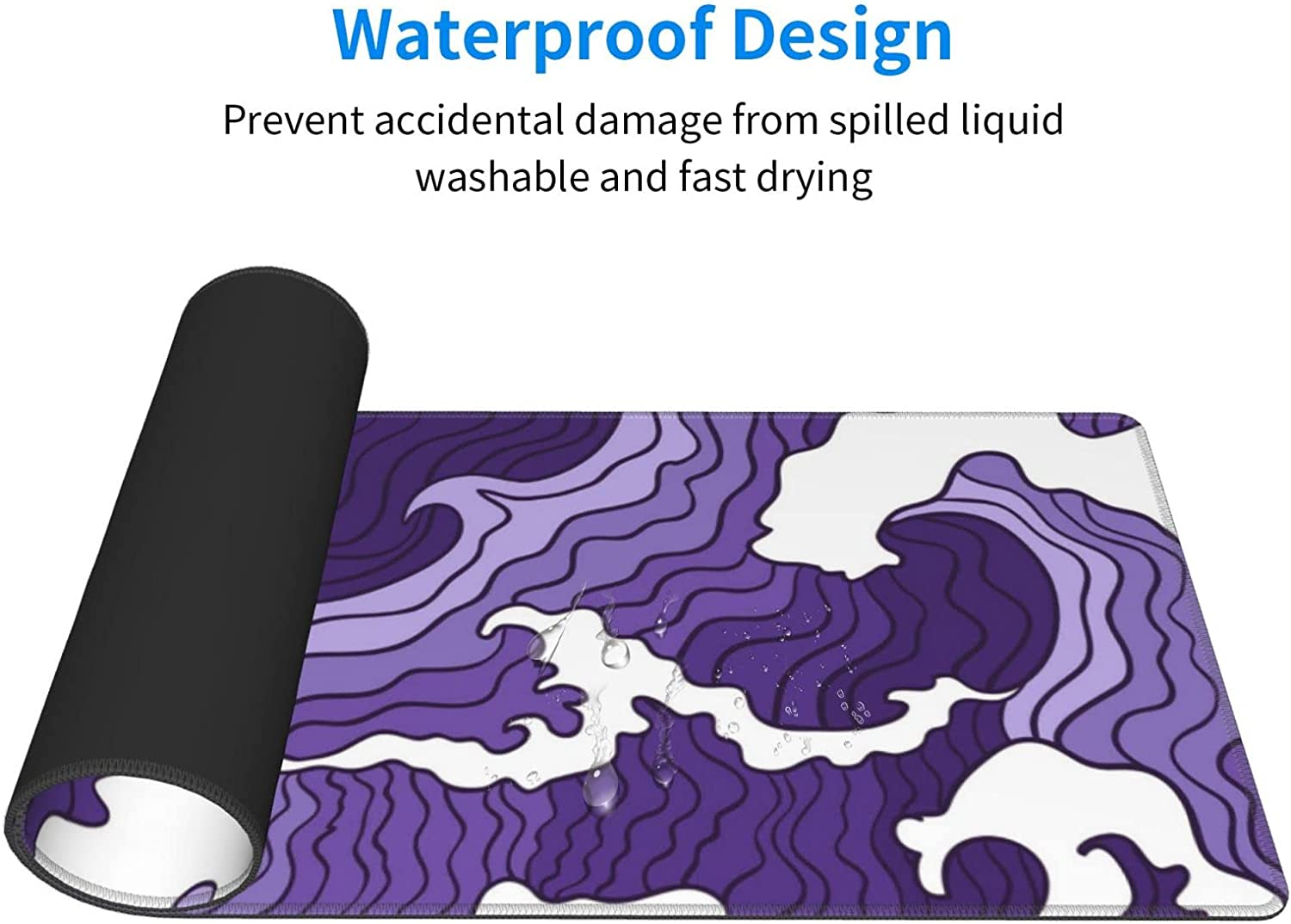 Japanese Purple Wave Large Mouse Pad XL Extended Gaming Mouse Pad Mat Desk Pad with Stitched Edge,Full Desk Mousepad for Office,Computer,Keyboard 31.5 X 11.8 Inch (Japanese Purple White Wave) - Japanese Purple White Wave image number 5