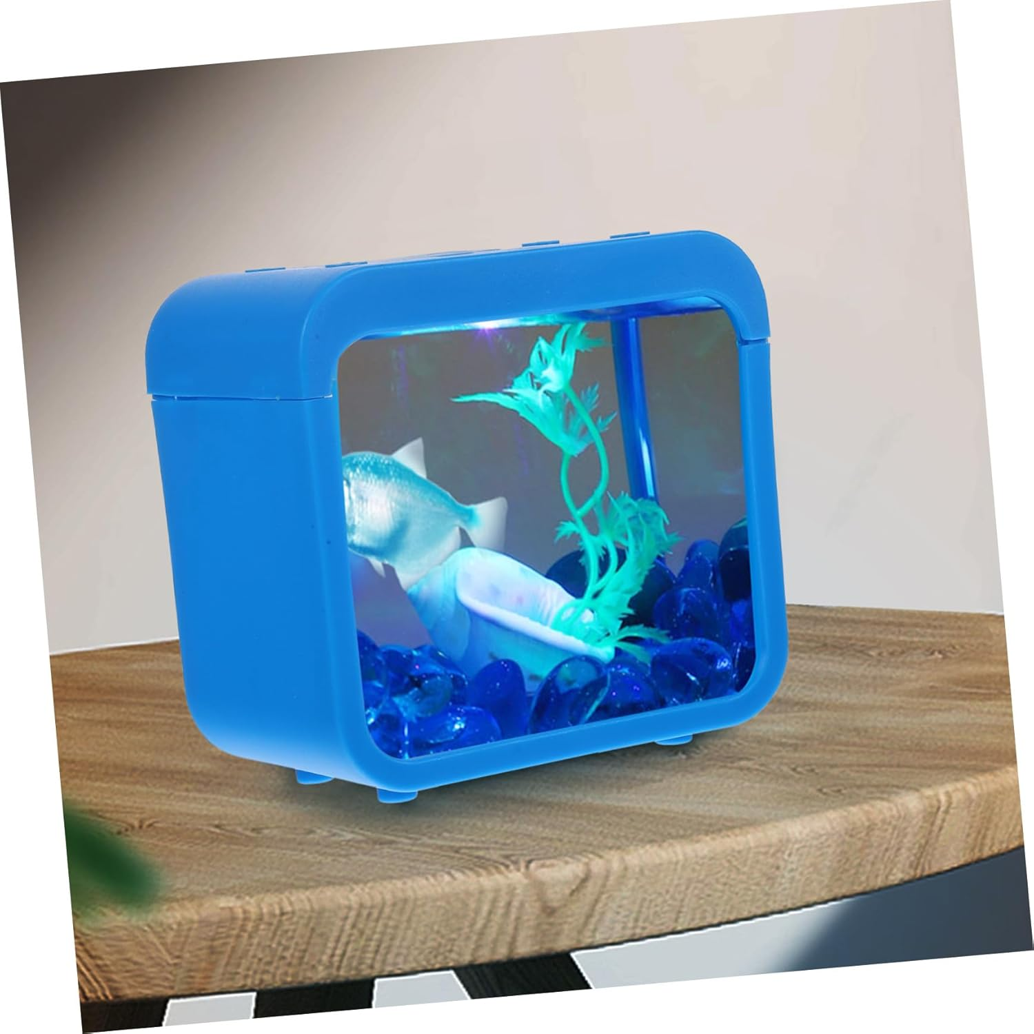 Milisten Mini Plastic Fish Battle Box with Light, Detachable Small Aquarium Breeding Isolation Tank, Blue Desktop Ecological Landscape Fish Tank for Aquatic Pets image number 4