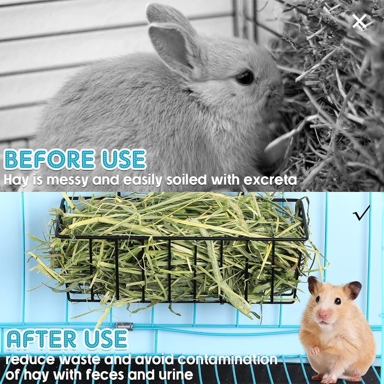 Rabbits Hay Feeder, 2Pcs Rabbits Feeder Racks, Metal Rack Hay Holder, Hanging Racks Bunny Feeder with Hooks, for Guinea Pigs Small Animals Grass Rack 9.1X3.9X2.9In image number 3