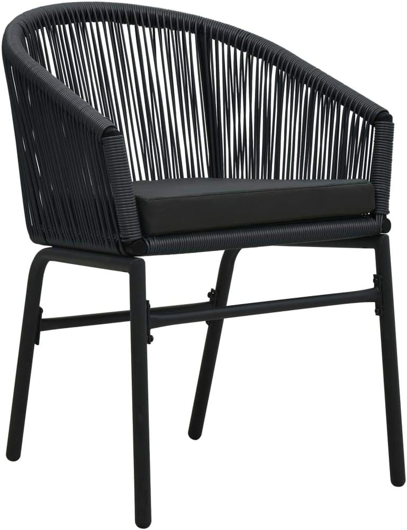 Vidaxl 3-Piece Bistro Set in Black PE Rattan, Weather Resistant Outdoor Lounge Set with Cushions, Glass Tabletop, Ideal for Patio, Garden and Terrace image number 5