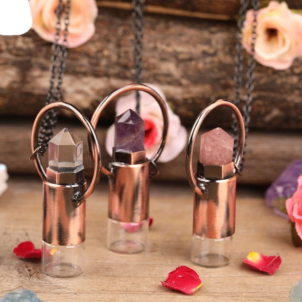2ML Natural Amethysts Strawberry Quartz Roll on Perfume Bottle Pendant Necklace Women Quartz Crystal Essential Oil Roller Bottle (Size : Amazonite) image number 3