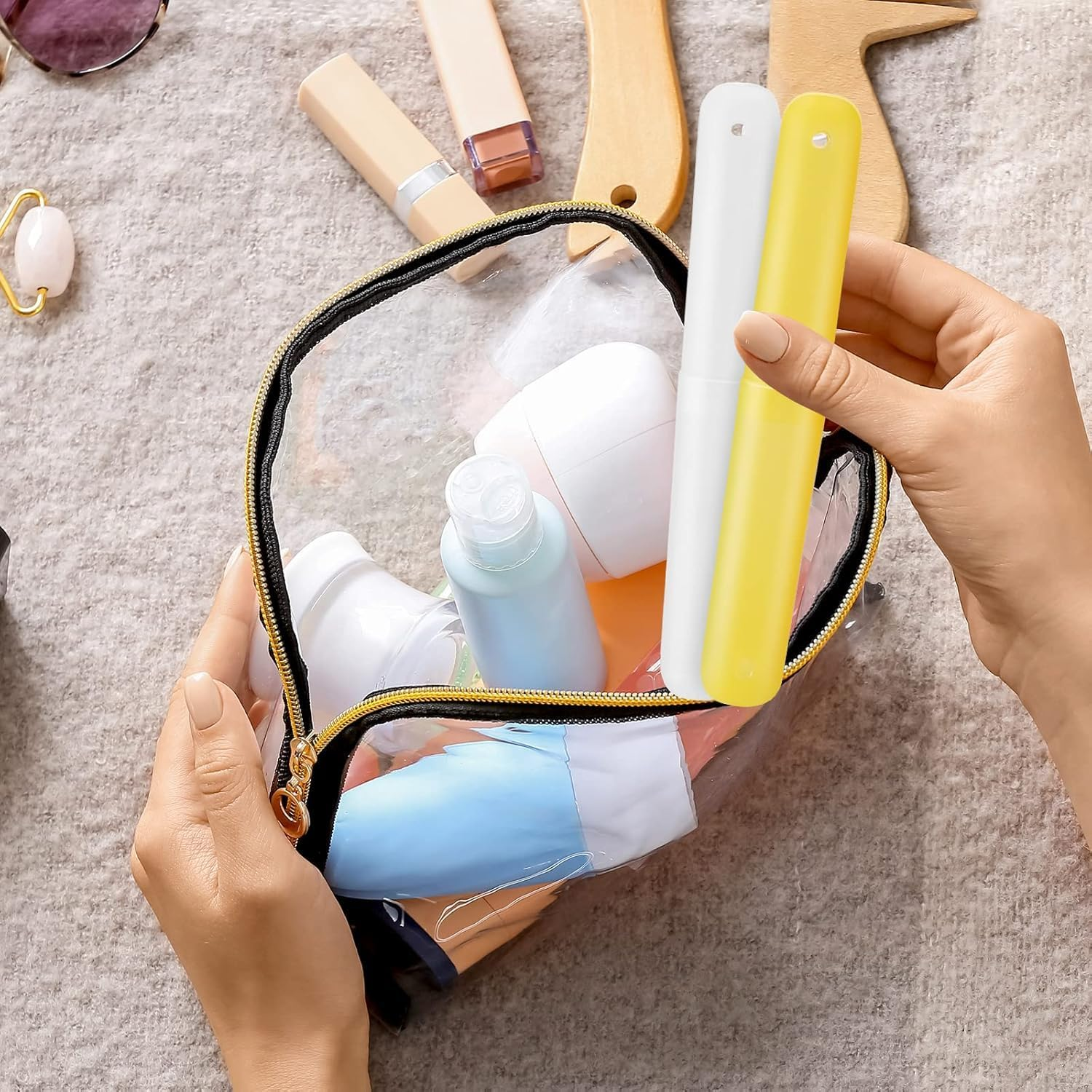 Bulk 7-Pack Travel Toothbrush Case Holder - Breathable PP Material, Drain Holes & Lightweight for Camping, Trips, Home (7 Assorted Colors) image number 1