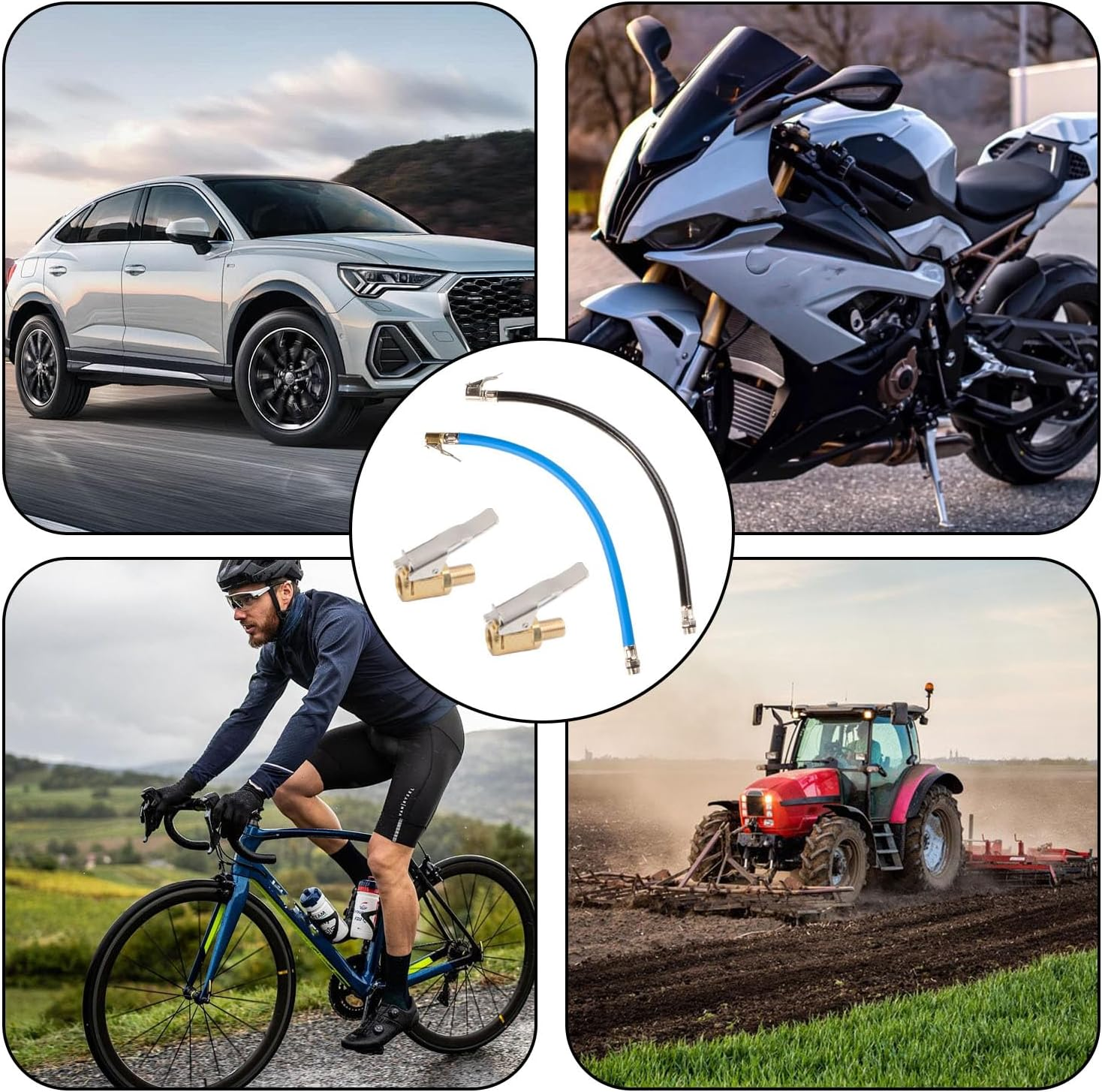 Tyre Inflator Hose 36.5 Cm Long with 2 X 8 Mm Schrader Valve Lever Connector Air Chuck Tyre Inflator Hose Valve Extension Adapter Motorcycle Bicycle Car Valve Plug Valve Connection Hoses image number 2