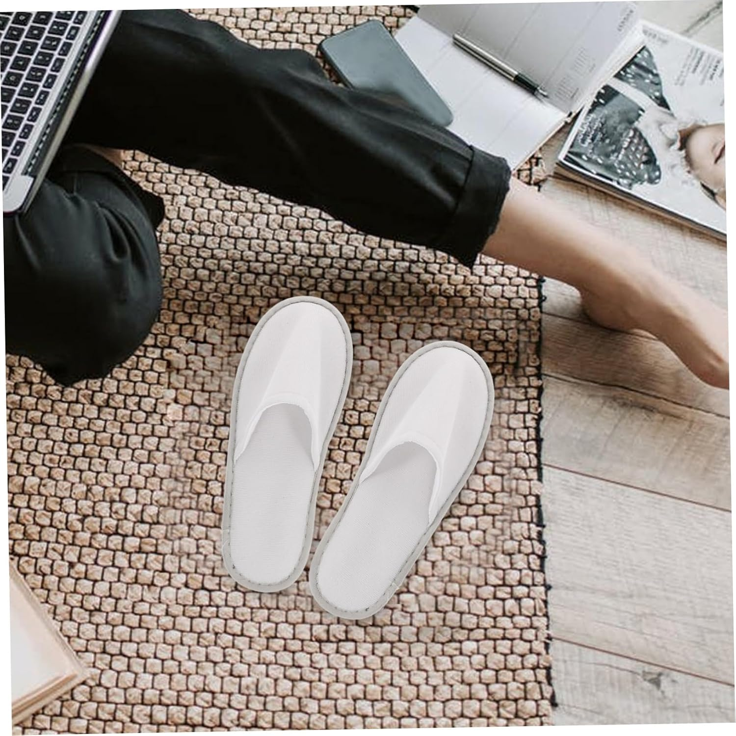 HONITANO 10 Pairs Disposable Cotton-Linen Hotel Slippers Lightweight Breathable Non-Slip Guest Footwear for Travel Home Spa Hygiene image number 4