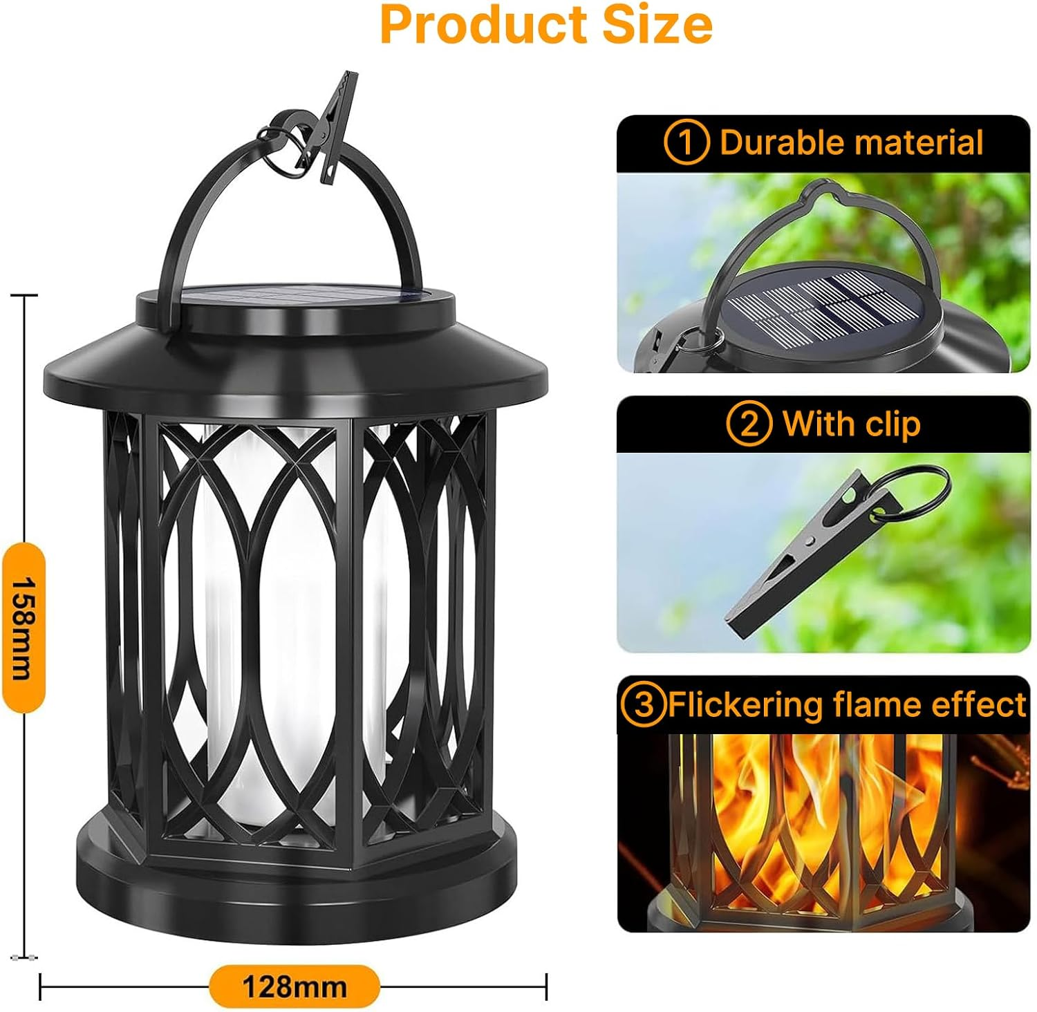 Rhoyee Dancing Flame Solar Lanterns - Upgraded Flickering Flame Waterproof Outdoor Hanging Lights, Auto On/Off, for Yard, Patio & Garden D&eacute;cor (2 Pack) image number 2