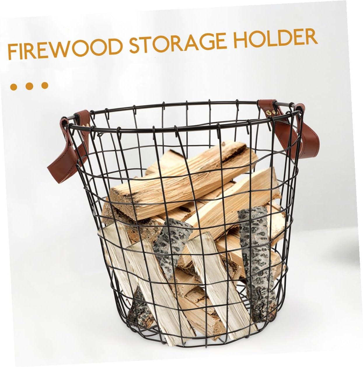 2Pcs Metal Firewood Organizer Basket with Portable Handle round Rustic Outdoor Storage Holder for Camping and Home Weather-Resistant Iron Log Carrier for Firewood and Sundries