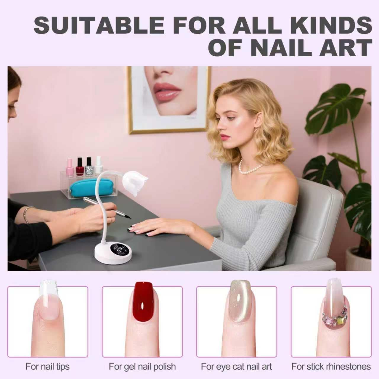 MEKK Gooseneck UV Nail Lamp 30W LED, Crystal White, Gel Nail Lamp, Cordless, Auto-Sensing, 3 Timers, 10 LED Lights