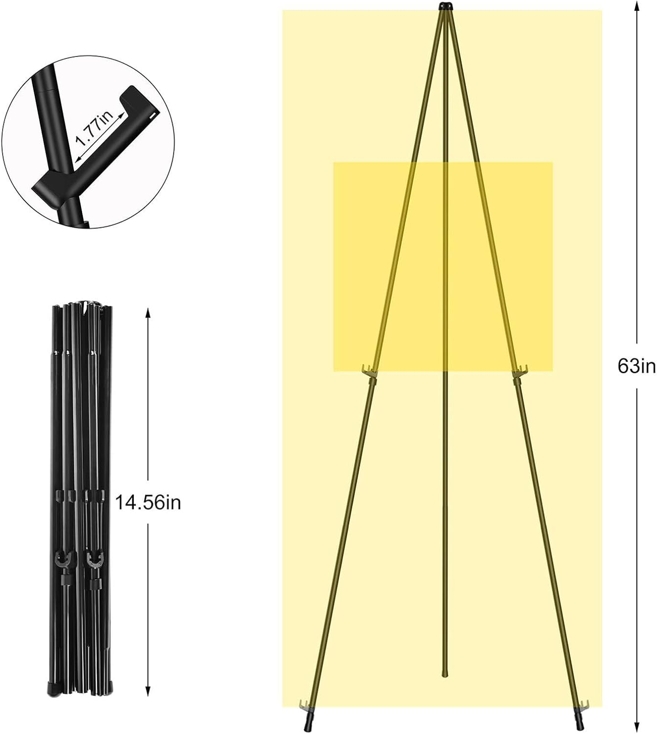 Easel Stand, Instant Floor Poster, Lightweight, 63'' Foldable Artist Easel for Wedding Banner, Painting Canvas, Poster, Adjustable Metal Easel with Portable Bag image number 1