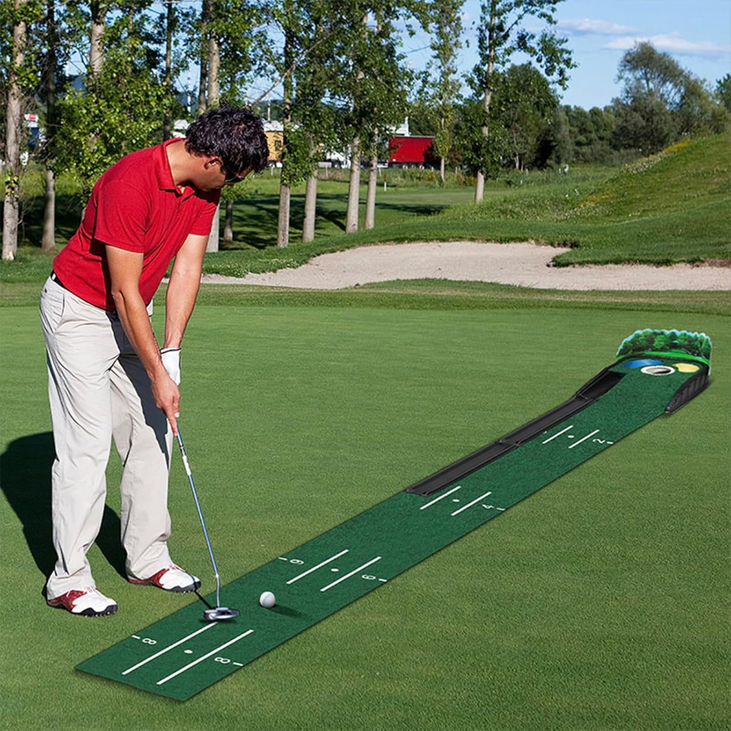 Golf Putting Mat Set with Return Track Indoor & Outdoor image number 4