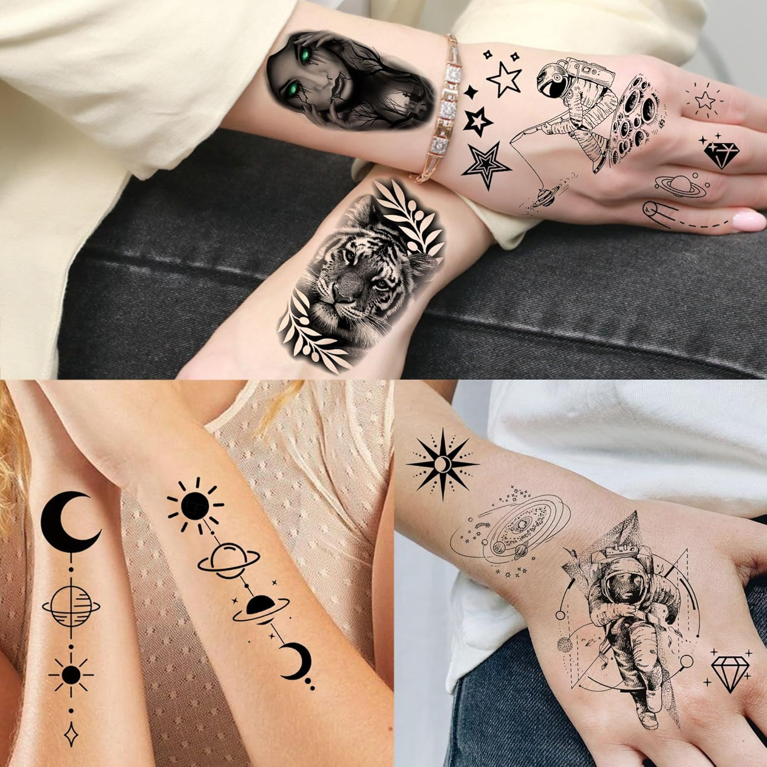 70 Sheets Watercolour Planets Galaxy Temporary Tattoos Women Men Children Boys Adhesive Tattoos Adults, Colourful Star Universe Tattoos for Sticking, Forearm Fake Tattoo Stickers Space image number 5