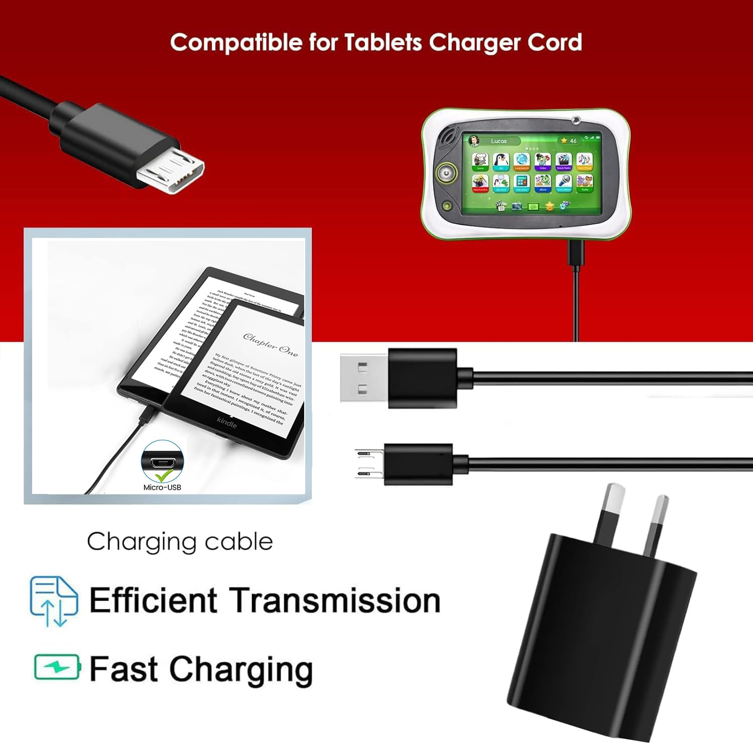 Micro Kindle Fire HD Tablet Charger Cord for Amazon Fire HD 7 8 10 4-5Th Gen (2014-2019), Kindle Paperwhite 1-10Th, Oasis 1-4Th Gen, Voyage, DX, Keyboard, Touch, Kids Power Charger Replacement 1.5M image number 6