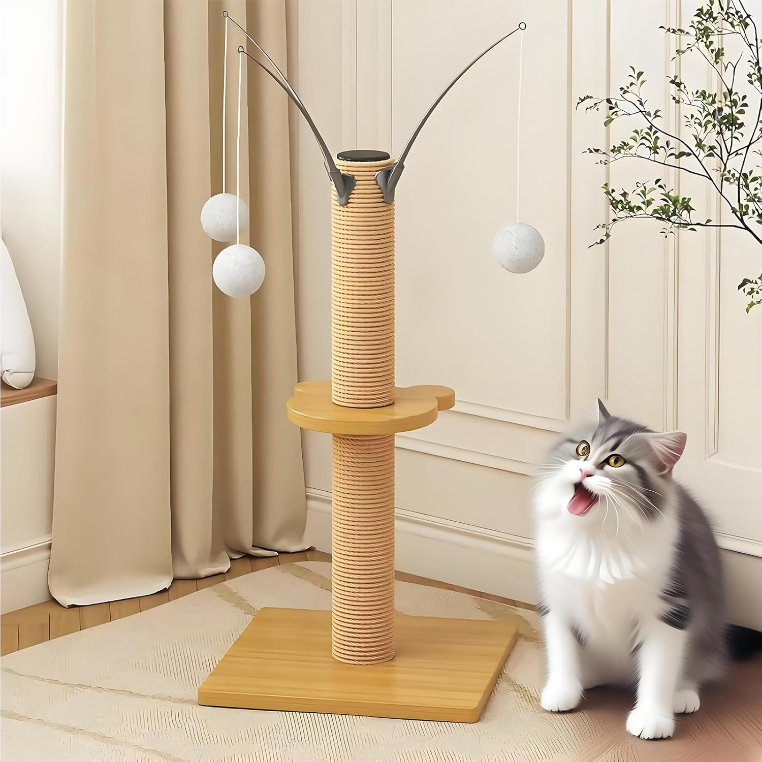 Cat Scratching Post 70 CM with Dangling Ball and Cat Teaser, Cat Scratcher Kitten Toys for Indoor, Scratch Post Interactive Toy image number 1