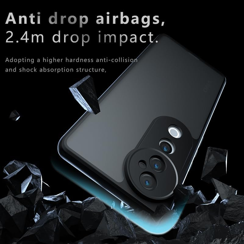 JNERBUYI Case for Vivo V40 5G/Vivo V40 Pro 5G, Shockproof Mobile Phone Case with Camera Protection, Matte Transparent Protective Case with Anti-Fingerprint