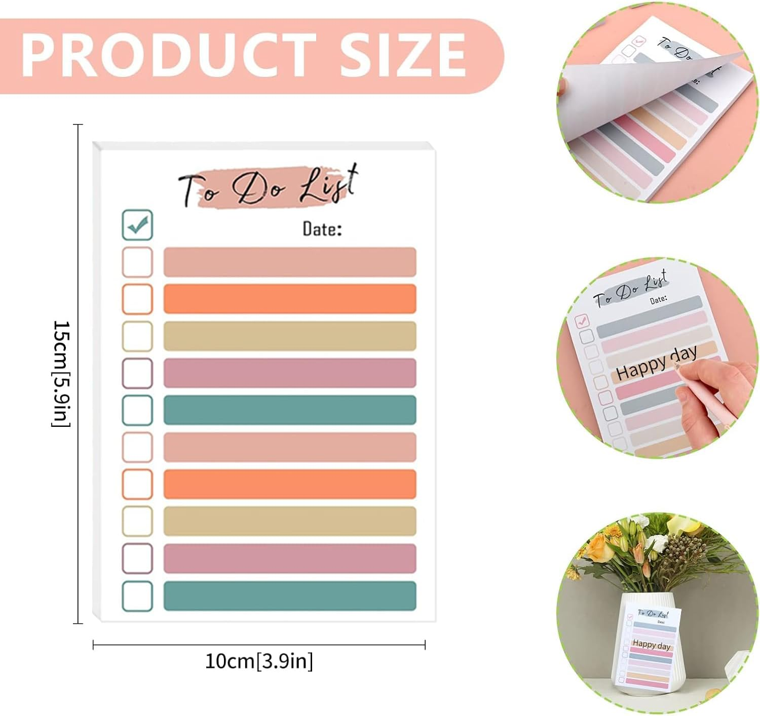 8 Packs to Do List Notepad,Betterjonny 4 X 6 Inch with Line Adhesive Memo Sticky Notes Notepad,Multi Colors Self-Stick Note Pads,For Office Home School Desk Supplies，50 Sheet/Pad image number 1