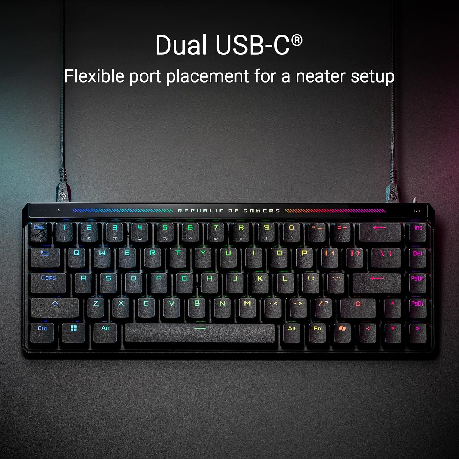 ROG Falchion Ace HFX 65% Gaming Keyboard with ROG HFX Magnetic Switches, Rapid Trigger Toggle, 8000 Hz Polling Rate, Three-Layer Dampening Foam, Silicone Gasket Mount, Touch Panel and Protective Cover image number 1