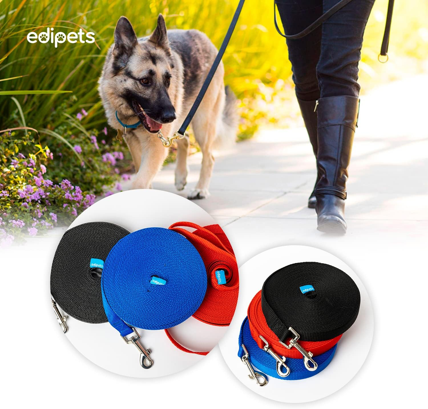 Edipets, Recall Lead for Dogs, 1.5 M / 3 M / 5 M / 10 M / 15 M, Waterproof Training Lead for Large to Small Dogs, Robust Dog Lead (3 Metres, Red) image number 5