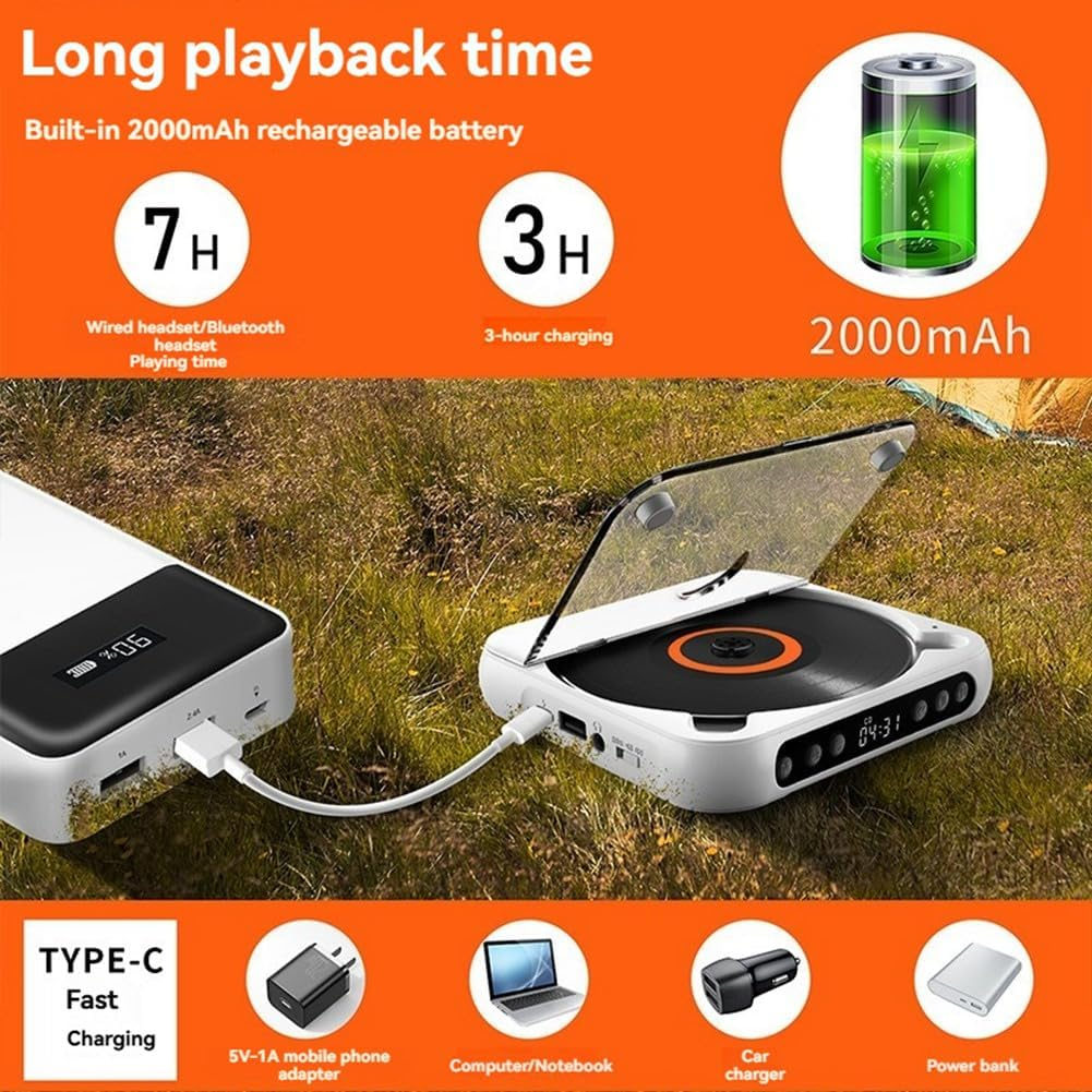 Xioaue Bluetooth CD Player Portable BT Speaker LED Screen Stereo Player Hifi Sound Quali Built in Rechargeable Battery image number 5