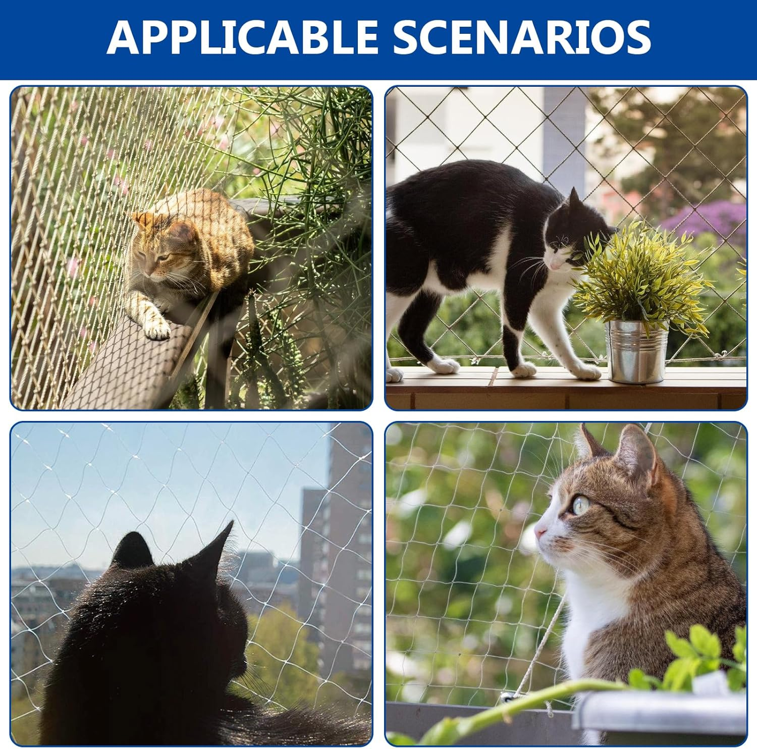 Vegena Cat Net for Balcony, 8 X 3 M Cat Net, Balcony Net for Cats, Cat Protection Net, No Drilling, Cat Net with Accessories, Balcony Nets for Balconies, Patios, Windows, Doors, Garden