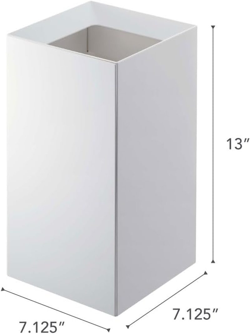 Yamazaki Home Trash Can-Modern Open Top Garbage Waste Bin Basket with Handle | Plastic, Short, White
