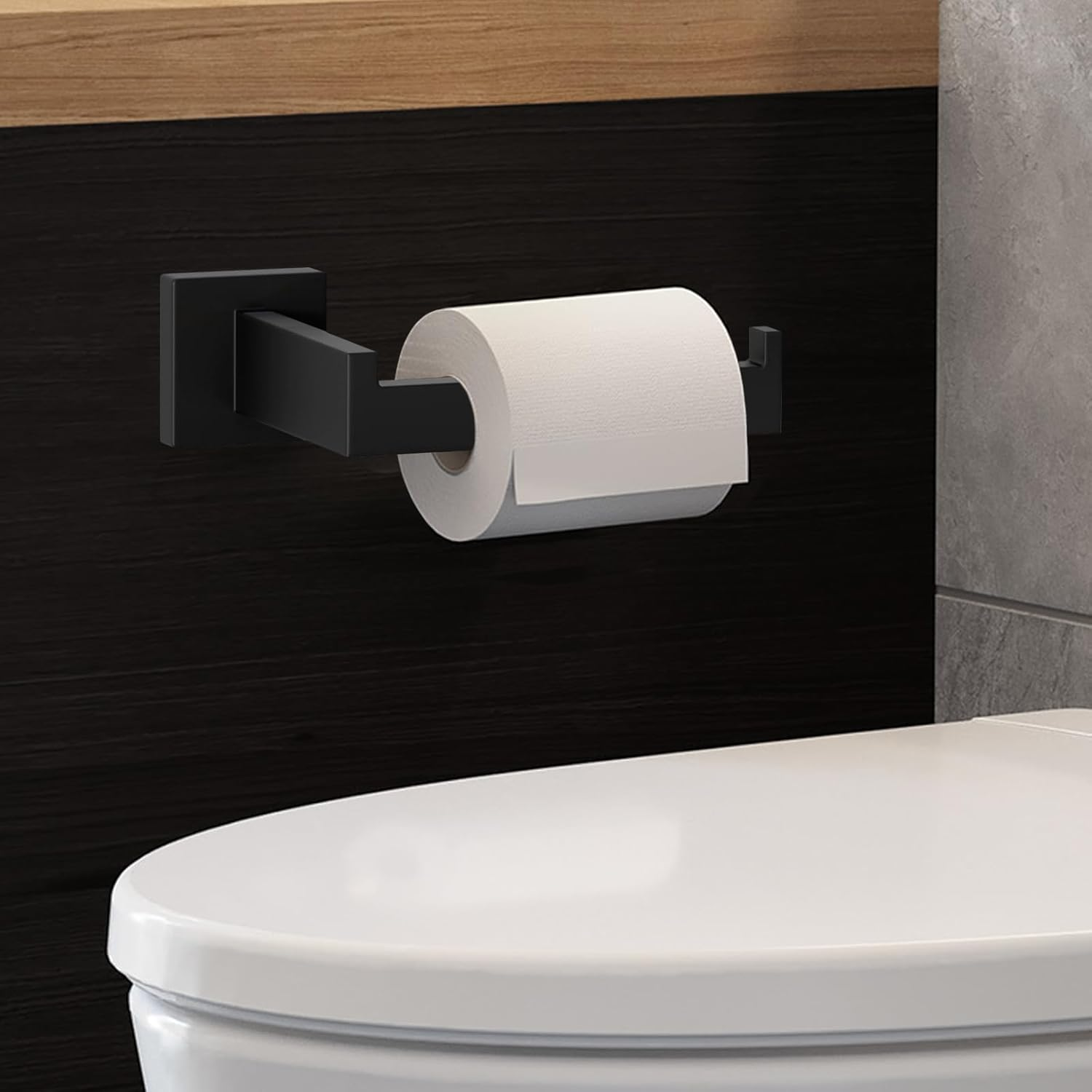 Sunzone Bathroom Hardware Accessories Set, Matte Black Bathroom Accessories Set,Wall Mounted Stainless Steel Towel Rack,Towel Ring,Toilet Paper Holder,2 Towel Hooks image number 5