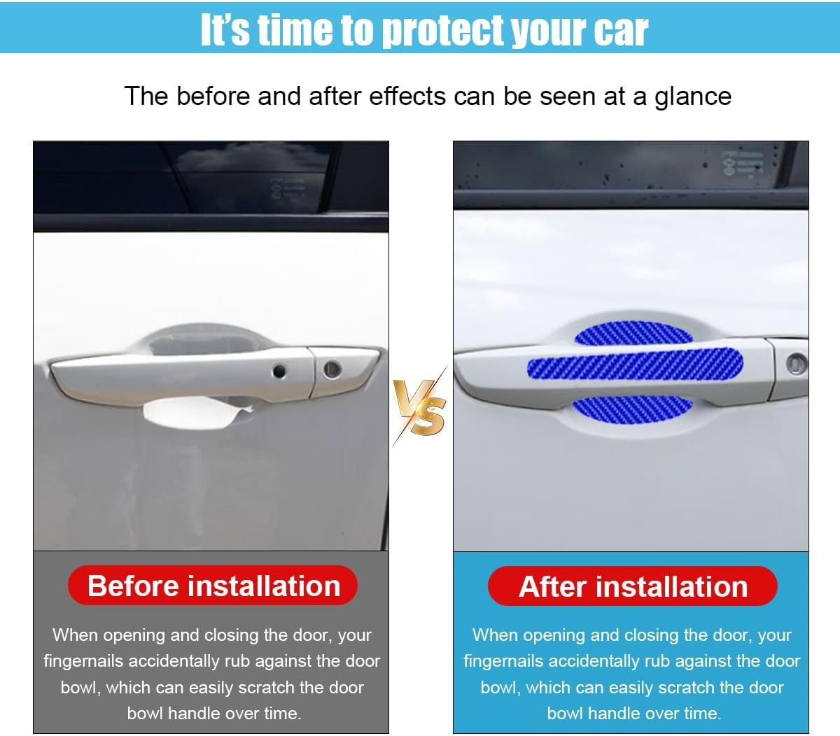 8PCS Car Door Handle Scratch Protectors, Carbon Fiber Car Door Handle Bowl Sticker, Universal Auto Doors Handles Paint Guard Cover, Doors Handles Cup Protective Film for Cars (Blue) image number 2