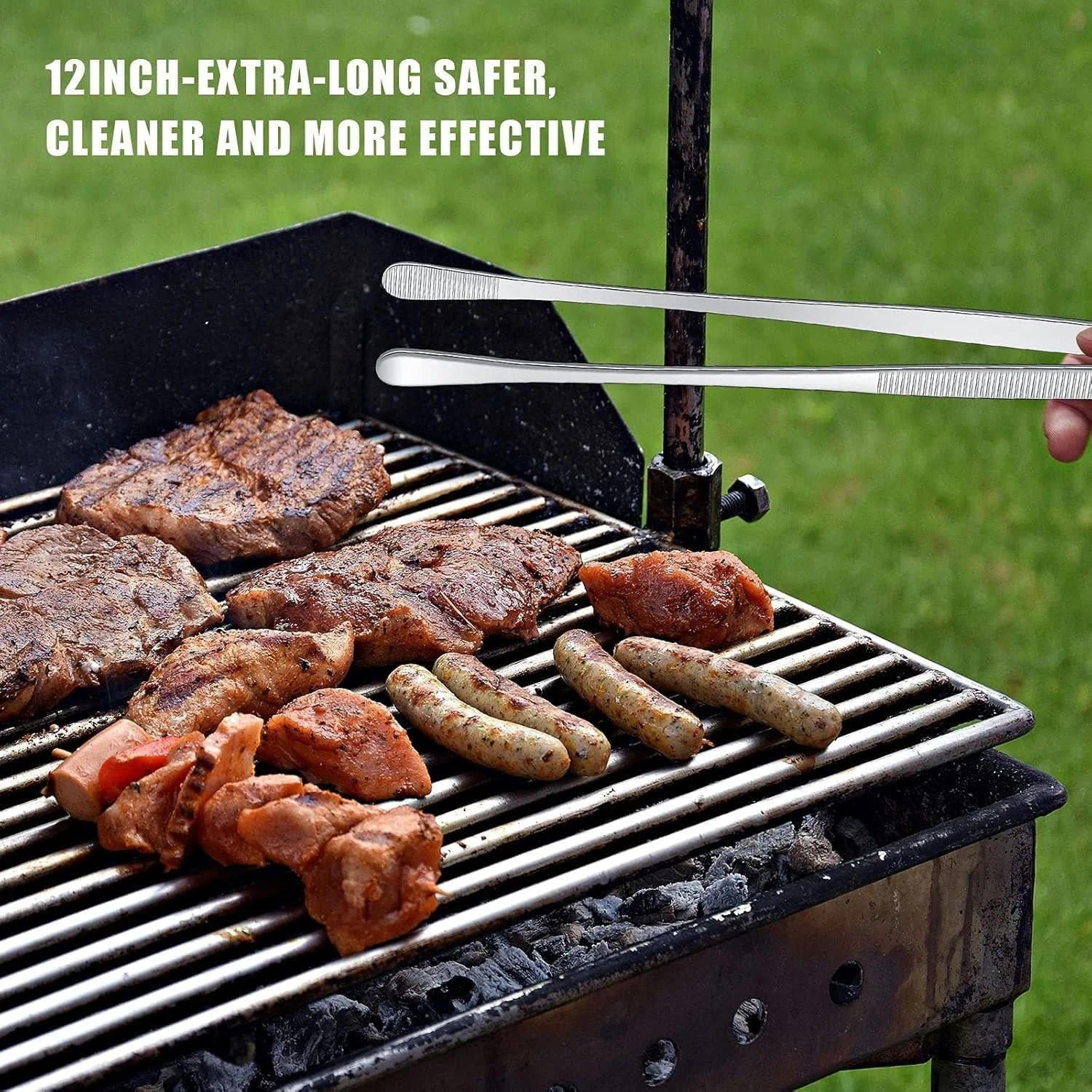 Extra-Long 12-Inch Kitchen Tweezers for Cooking and BBQ, Stainless Steel Tweezer Tongs with round Tips - 2-Piece Set, Leralsta image number 3