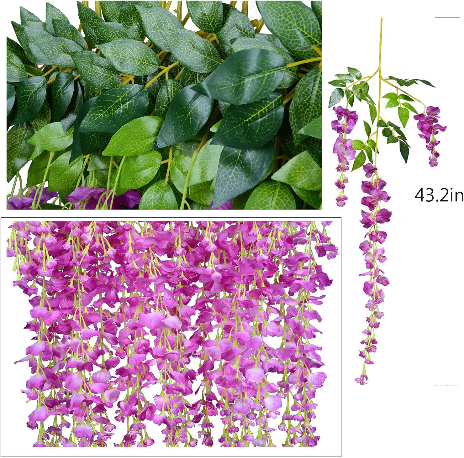 (Purple) - 12 Pack 1 Piece 1.1M Artificial Flowers Silk Wisteria Vine Ratta Hanging Flower for Wedding Garden Floral DIY Living Room Office Decor (Purple) image number 2