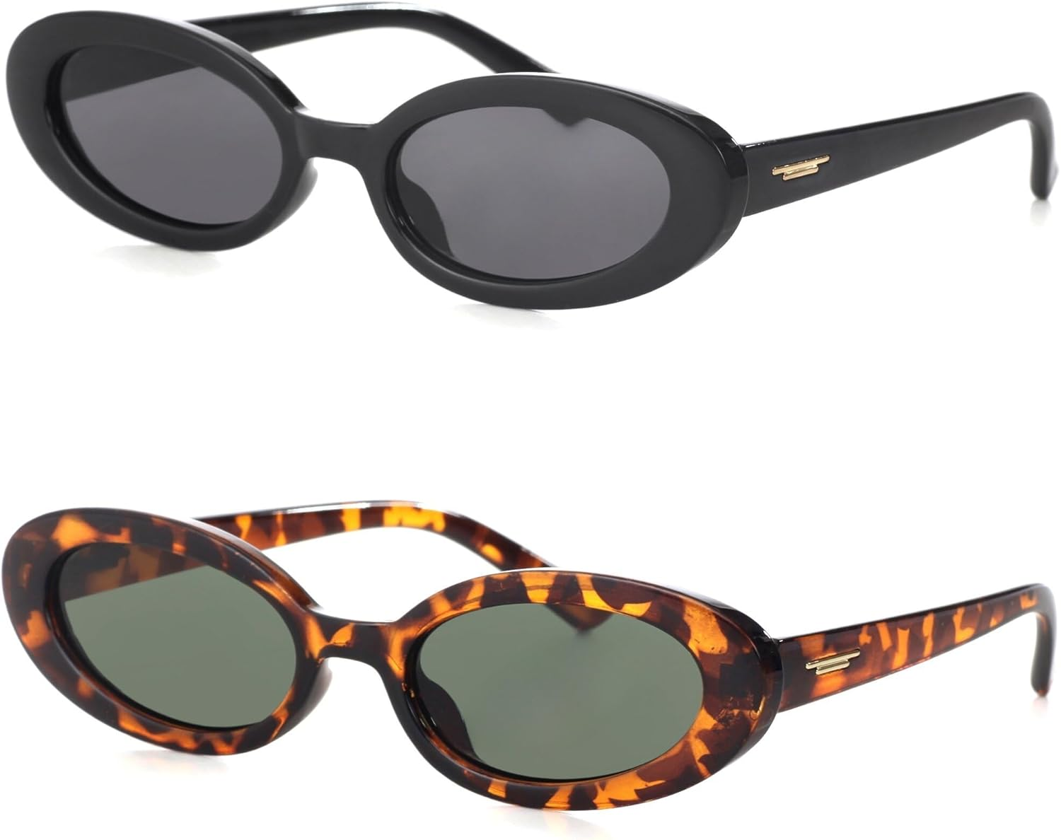 Teumire Retro Oval Sunglasses for Women Men Tiny Narrow 90S Style Small Sun Glasses 2 Pack