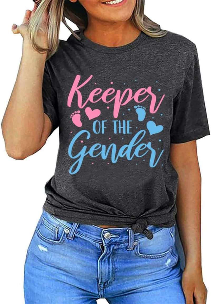 Keeper of the Gender Shirt Women Pregnancy Announcement Tshirt Gender Reveal Ideas Graphic Tee Maternity Tops image number 3