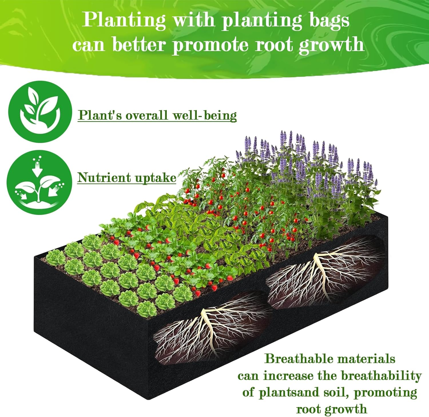 Grow Bags,2 Pack Fabric Raised Garden Bed,Large 8 Grids and 4 Grids Plant Grow Bags,Rectangle Breathable Planting Pots for Fruits,Vegetables,And Flowers image number 5