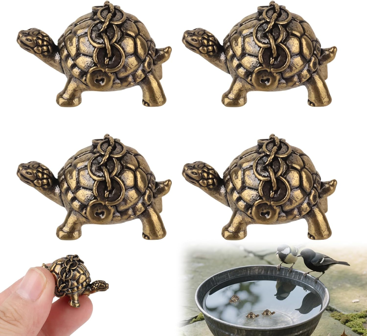4Pcs Mini Turtle Shape Copper Bath Disk Ornaments, Single 0.88Oz Weight Birdbath Cleaner Brass Bird Bath Purification Disk Decorations for Outdoor Birdbaths & Bowl image number 5