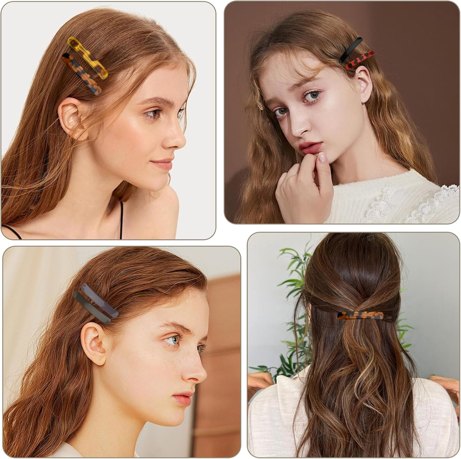 6 PCS Hair Clips Colored 9Cm/3.5" Barrette Tortoise Shell Acetate French Barrettes Hair Clips, Metal Snap-On Hair Pins No Hair Damage, Hair Styling Clips for Girls Women (B) - Crescent image number 6